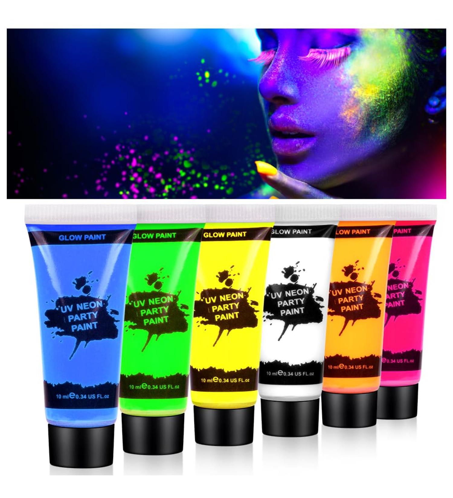 AOOWU UV Glow Face Paint Set - 6 Neon Fluorescent Colors for Blacklight Parties & Carnivals - Buy Online on GoSupps.com