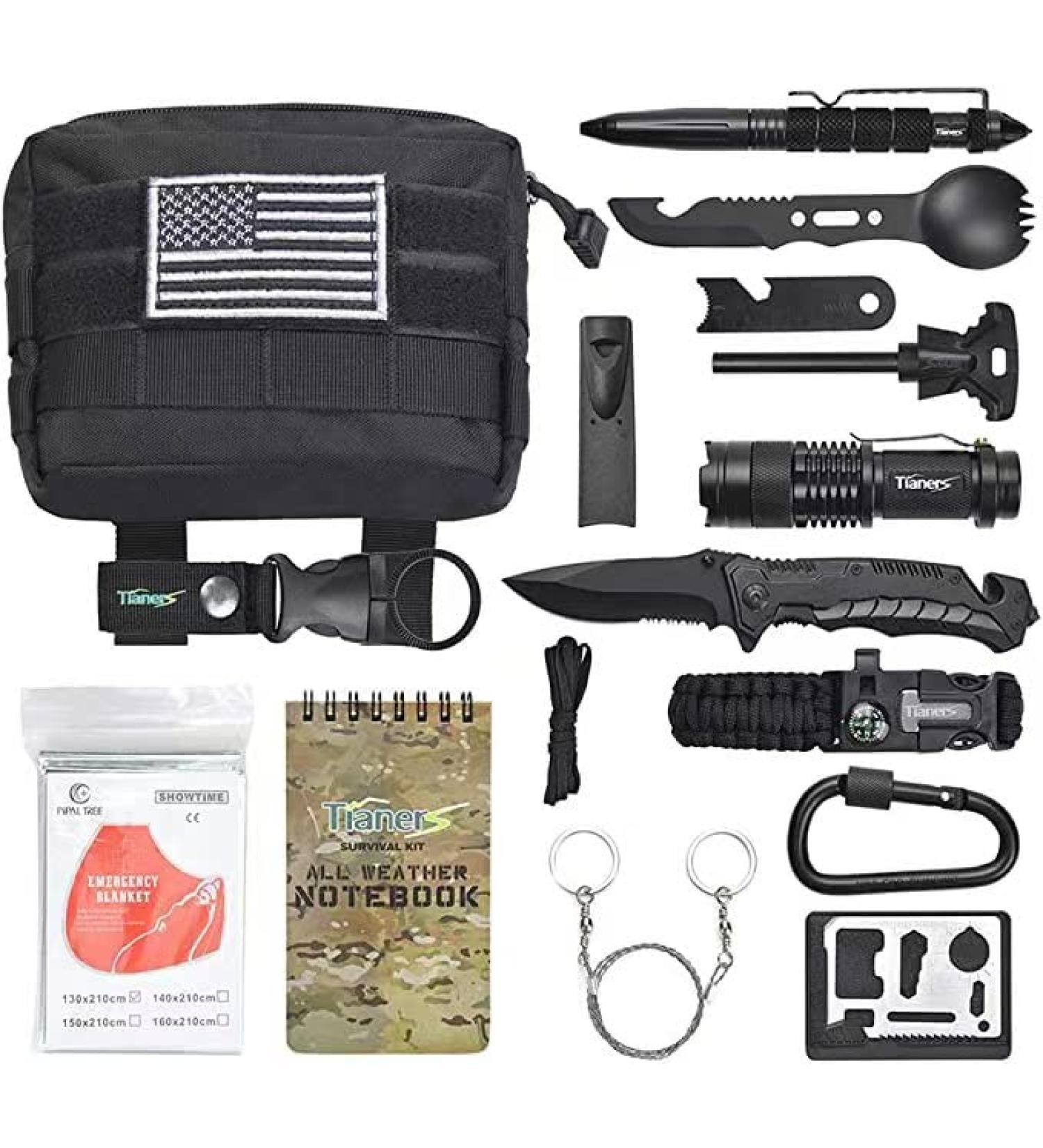 Emergency Survival Kit 16-in-1 Upgrade Compact Gear for Men - Perfect Gift for Husband, Dad, Friend - EDC Tool for Cars, Camping, Hiking, Hunting, Fishing - Buy Online on GoSupps.com