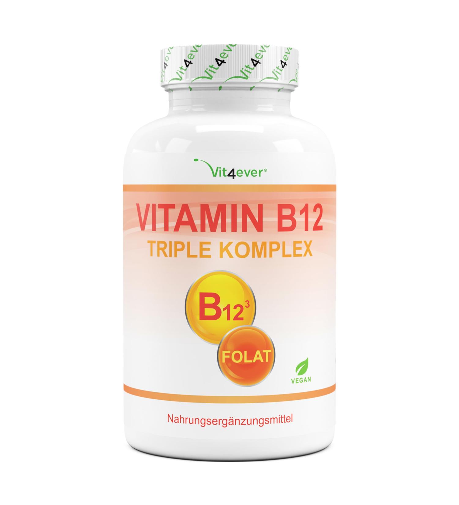 Buy Vegan Vitamin B12 Complex - 240 Tablets (500 g B12 + 200 g Folic Acid) - 8-Month Supply - Methylcobalamin Adenosylcobalamin & Hydroxocobalamin - Quatrefolic Folic Acid - Buy Online on GoSupps.com