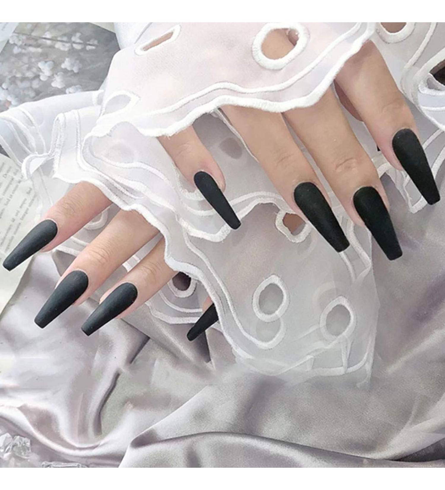Zoestar Extra Long Ballerina Matte Black Press On Nails | 24pcs Acrylic Fake Nails for Women & Girls - International Shipping Available - Buy Online on GoSupps.com