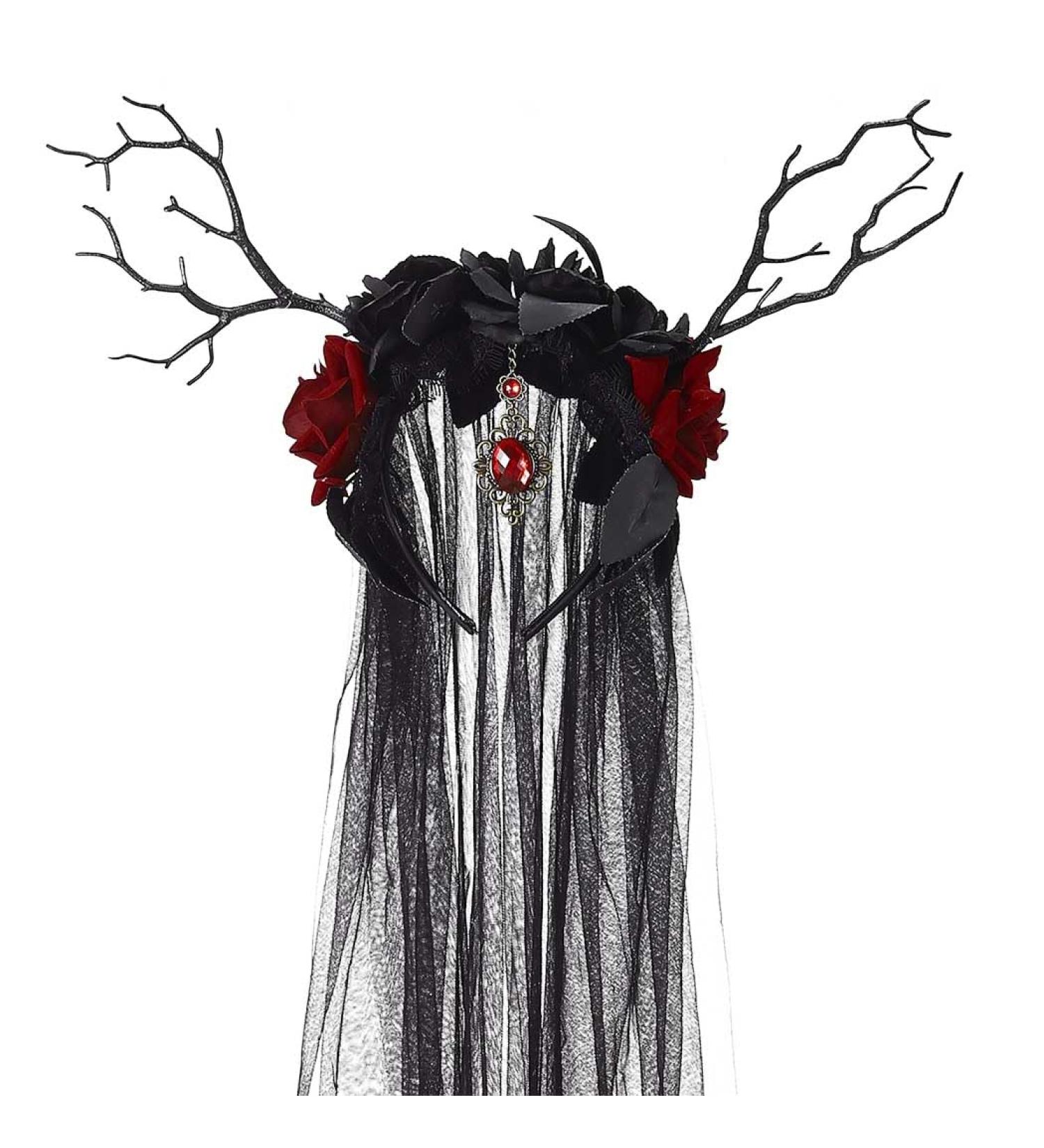 Vakkery Halloween Day of the Dead Headband Black Veil Headbands Mexican Rose Flower Hair Band Gothic Antlers Headdress Halloween Cosplay Costume Hair Accessories for Women - Buy Online on GoSupps.com