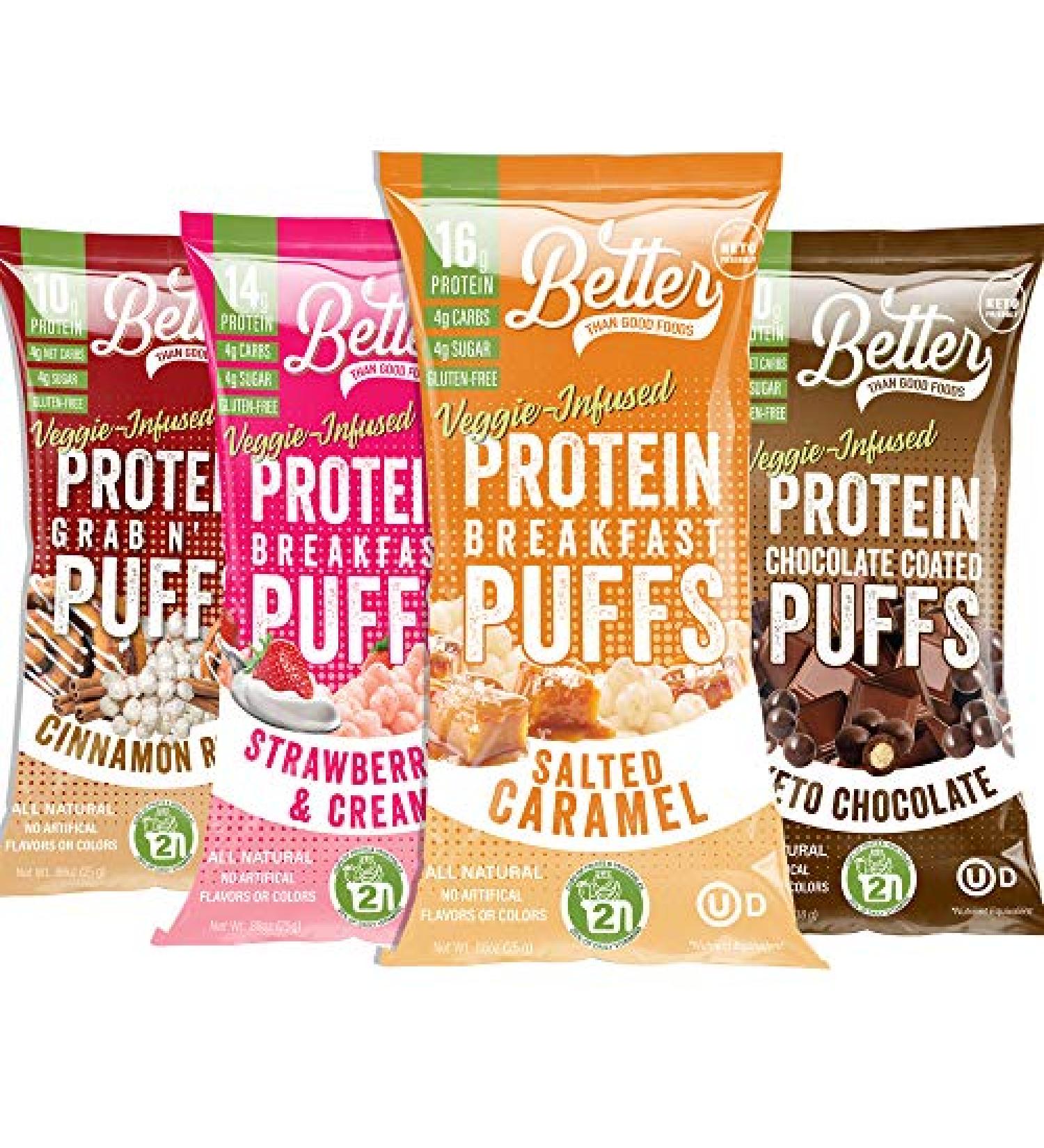 Better Than Good Snacks Protein Puffs - 4 Flavors  0.8 Oz - Pack of 4 | Healthy Snack - Buy Online on GoSupps.com