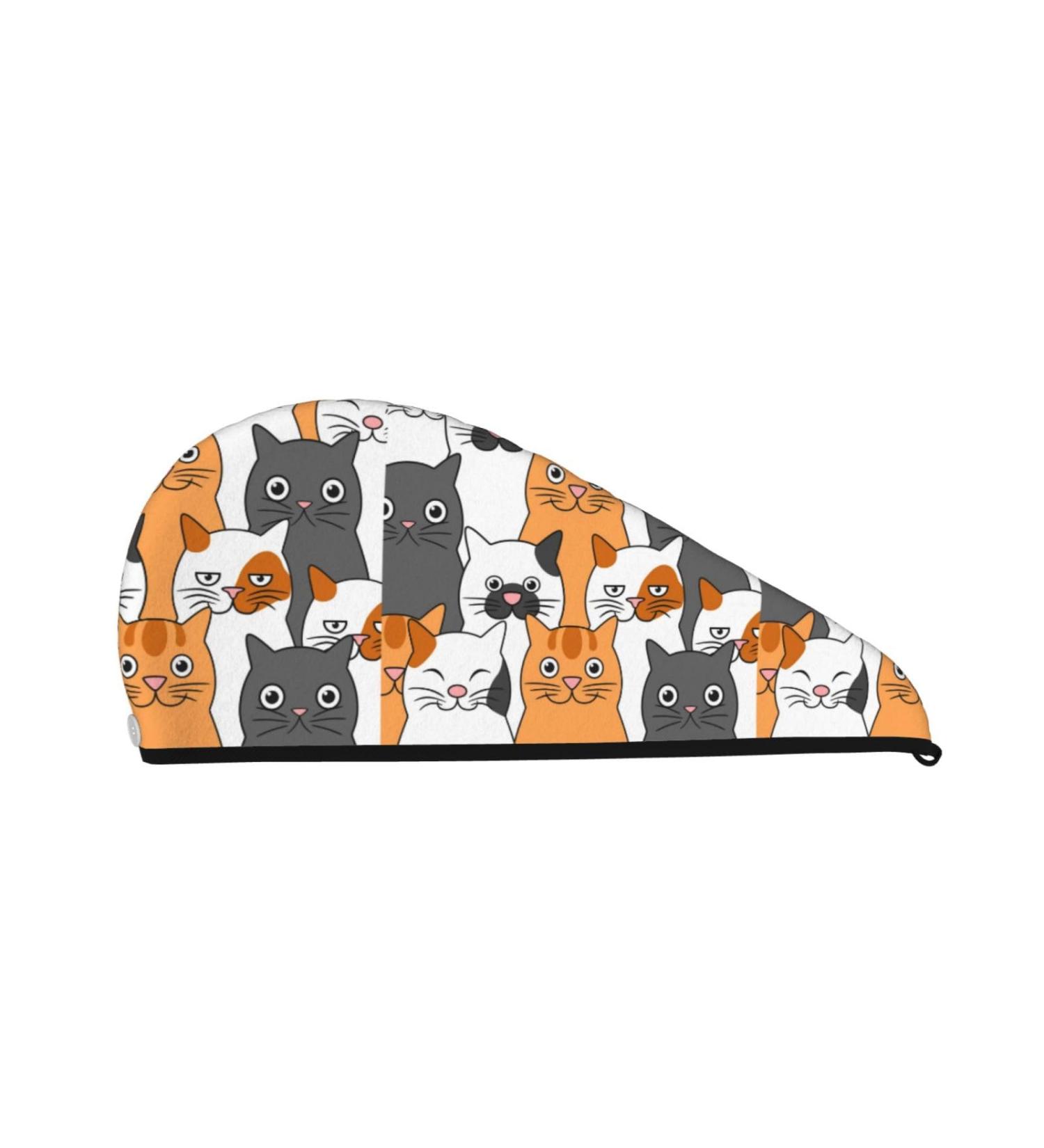 Funny Cats Hair Towel Wrap - Quick Drying Hair Turban with Button | Best Hair Drying Towel for Effortless Style - Buy Online on GoSupps.com