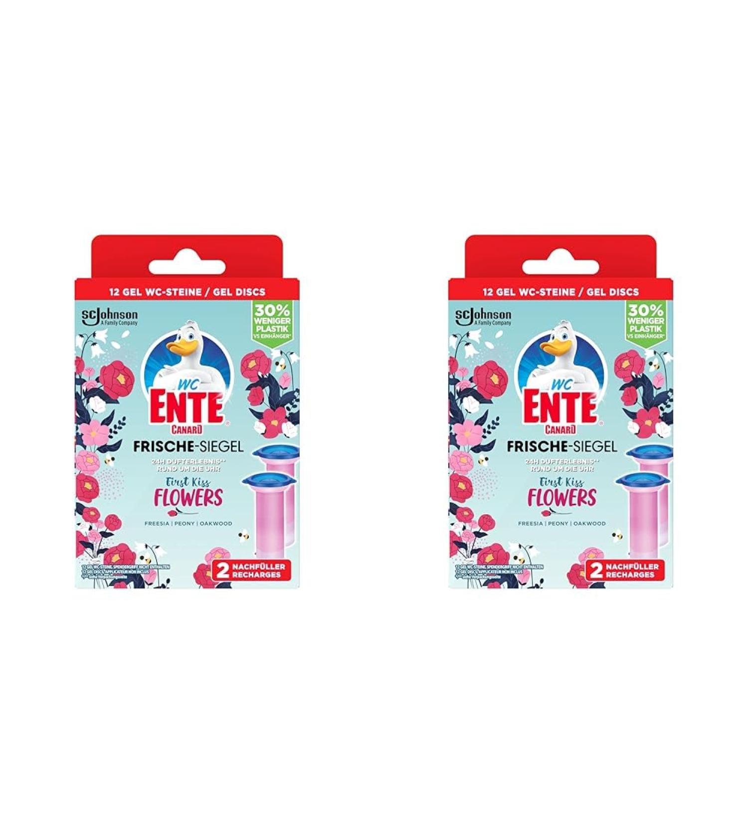 Toilet Duck Fresh Seal - Basketless Toilet Cleaner Gel Stones 12 Pack with First Kiss Flowers Fragrance | 2 x 36 ml (4 Pack) - Buy Online on GoSupps.com