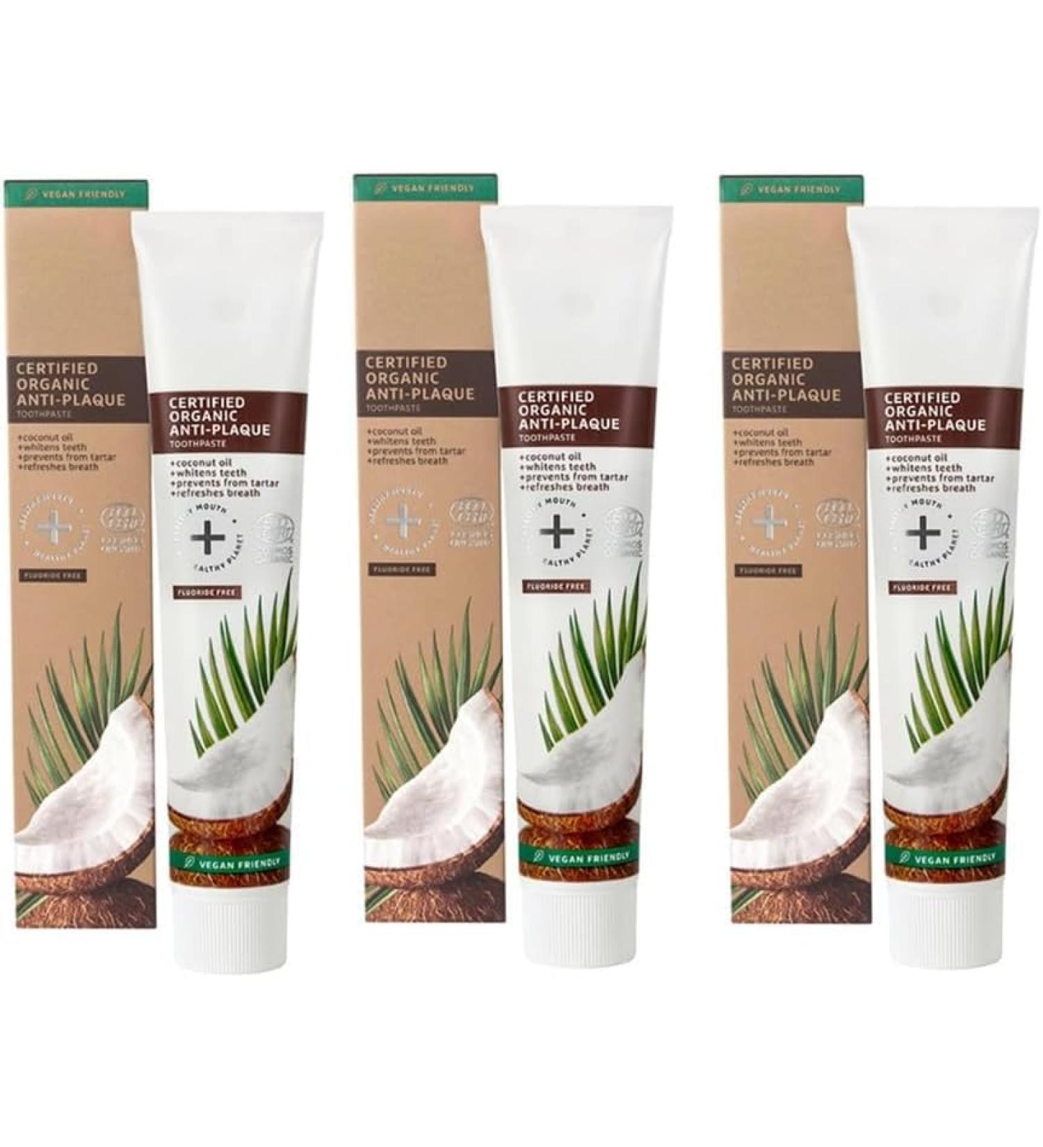 E and D Certified Organic Anti-Plaque Toothpaste with Coconut Oil 2.50 oz (Pack of 3 Total 7.50 oz)