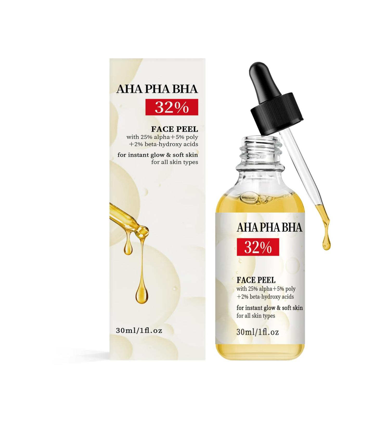 AHA BHA PHA 32% Liquid Exfoliant for Face High-Strength Multi-Acid Peel to Help Refine Skin Texture Enhance Radiance and Support a Smoother-Looking Complexion Suitable for All Skin Types 1 fl oz - Buy Online on GoSupps.com