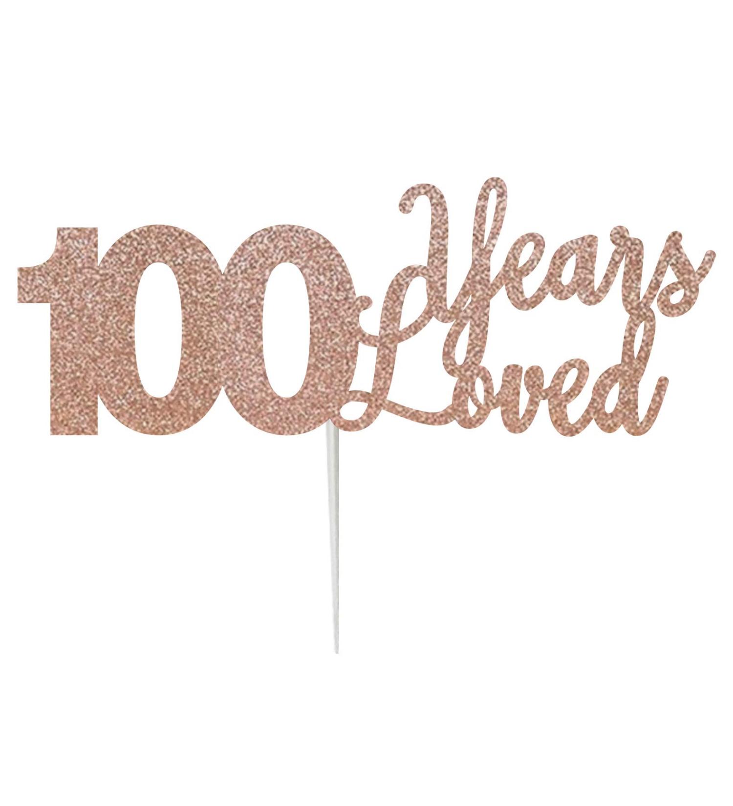 LissieLou '100 Years Loved' Birthday Anniversary Cake Topper (Made in the UK) - Rose Gold