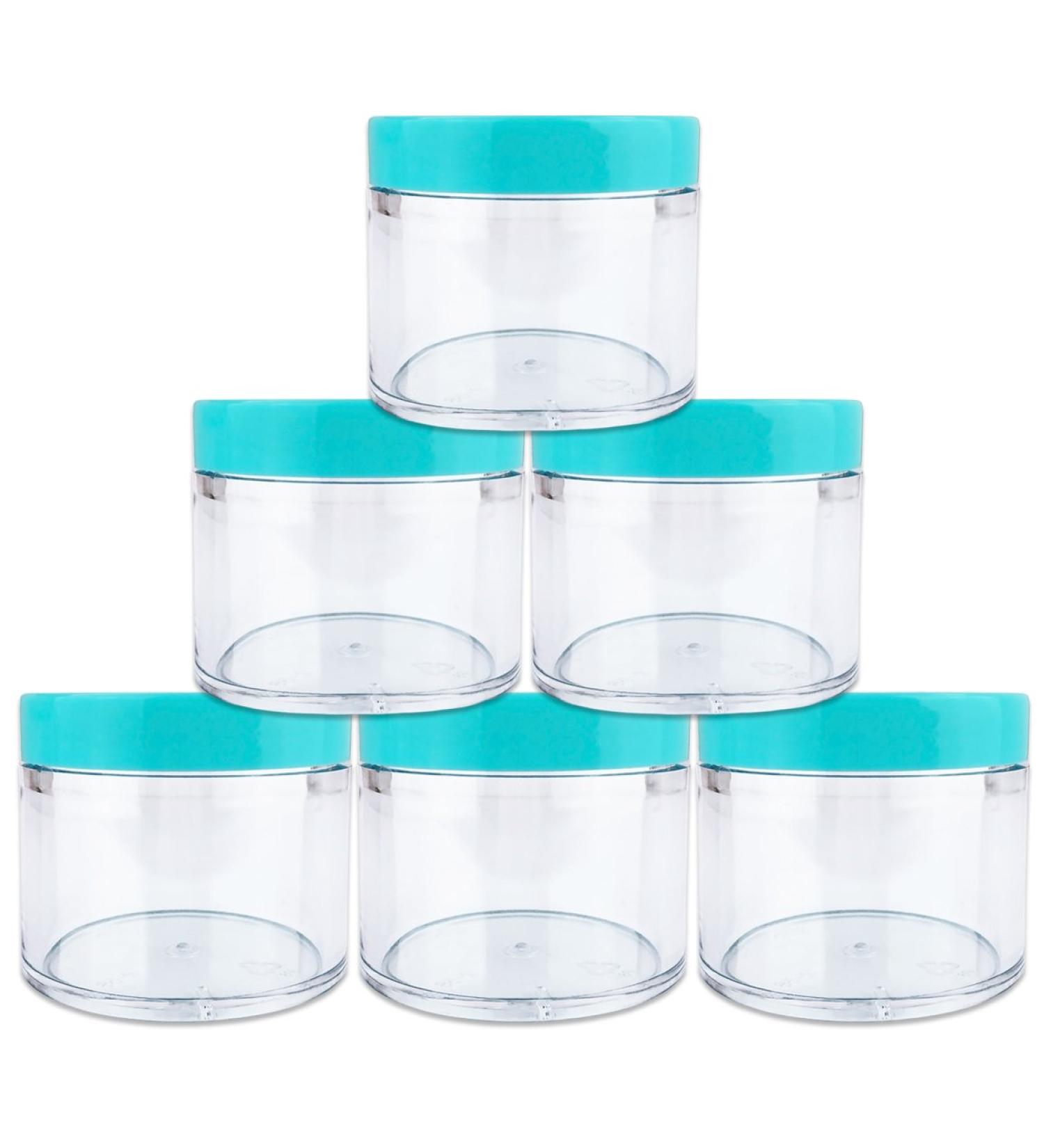 Beauticom 60ml Thick Wall Clear Acrylic Jars - 6 Leak Proof Containers with Teal Lids for Makeup Creams & Cosmetics | International Shipping Available - Buy Online on GoSupps.com