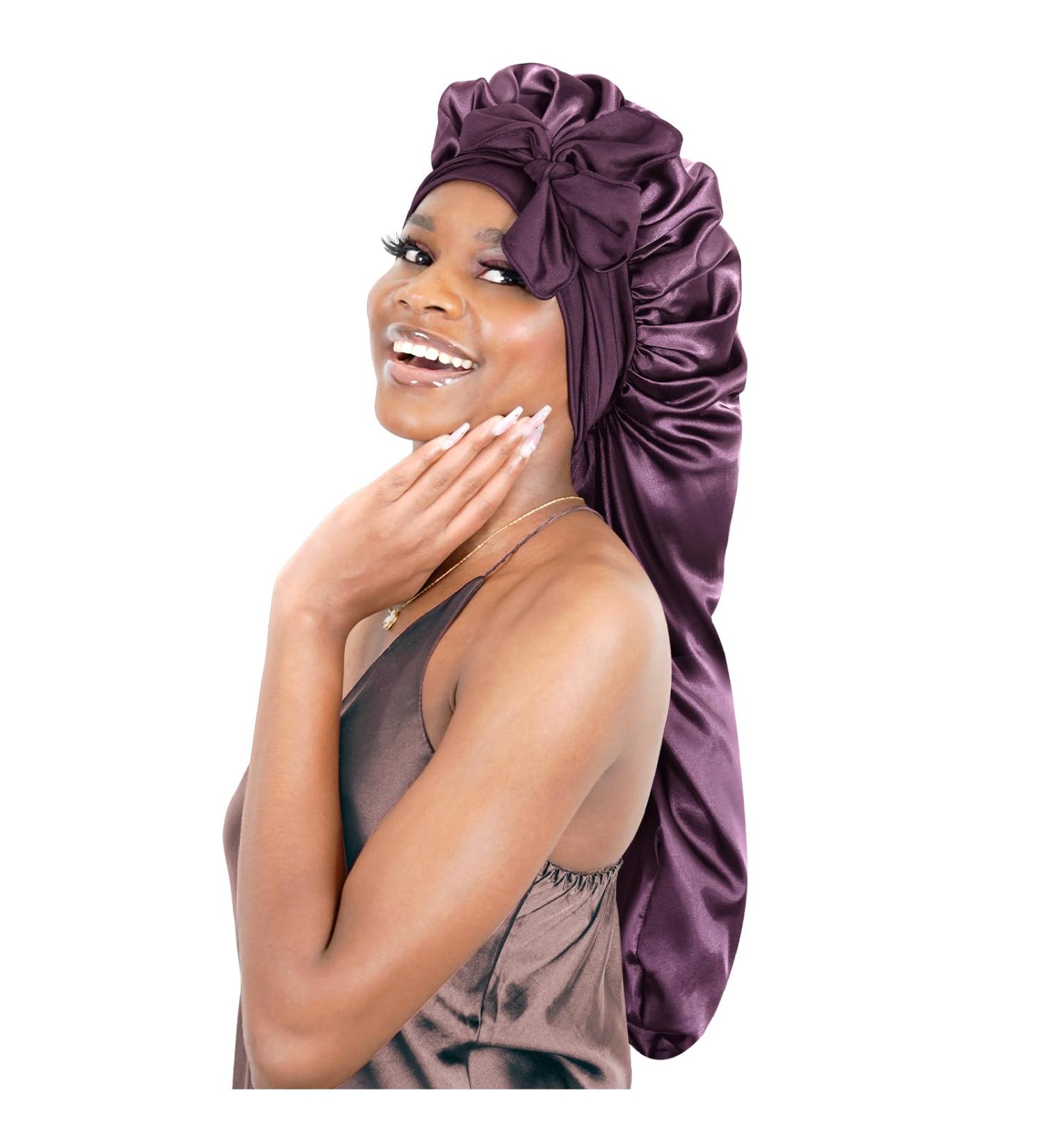 Bonnet Queen Satin Silk Sleeping Cap | Adjustable Night Hair Care for Curly Long Hair | Mr. Motorship Breathable Curlers - Buy Online on GoSupps.com