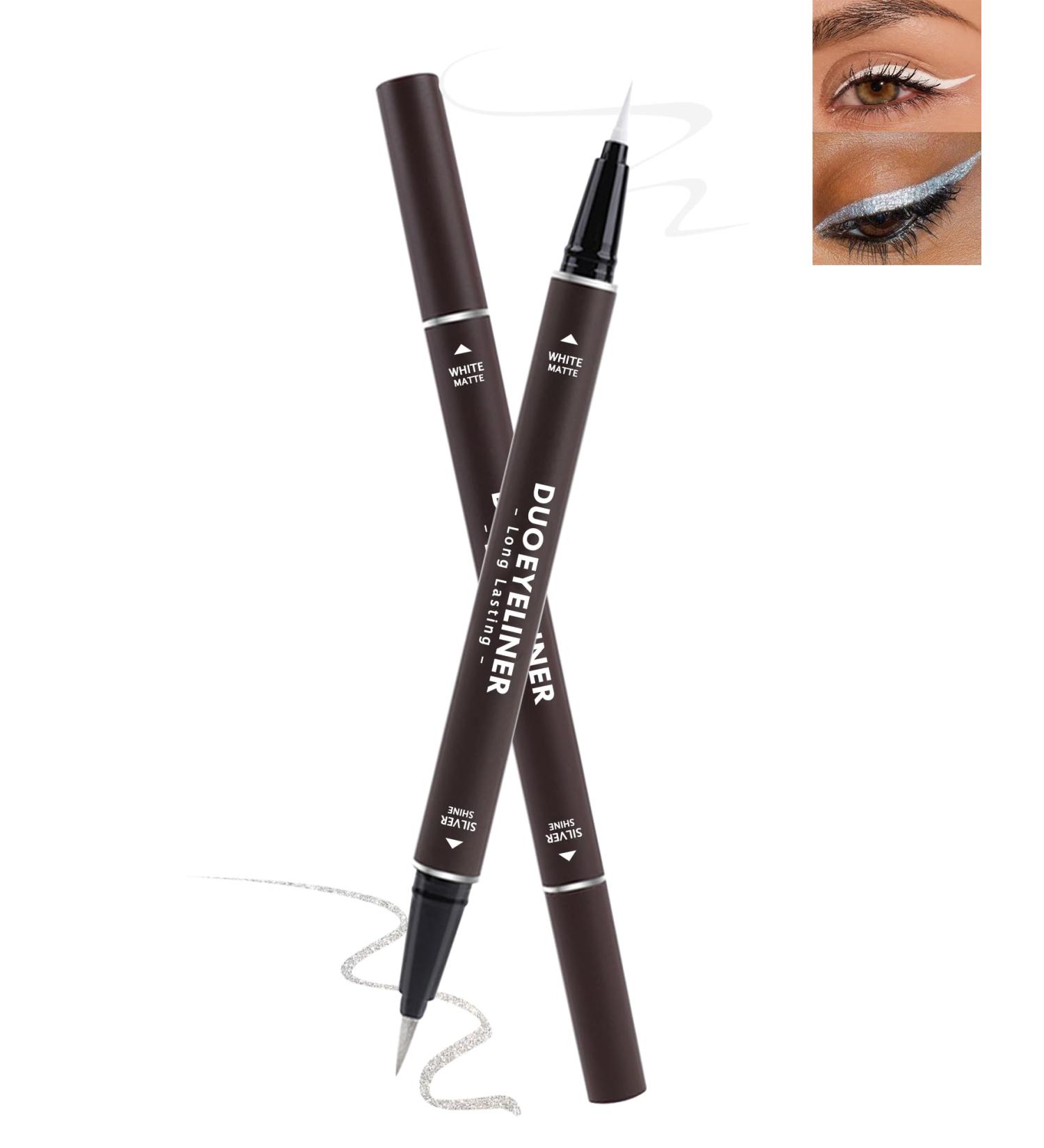 White Silver liquid Eyeliner 2-in-1 Shimmer Glitter Eyeliner Pencil Long Lasting Eye liner Waterproof Smudge-Proof High Pigmented Smooth Colored Metallic Matte Eyeliner Ultra-Fine Tip Eye makeup-01 01# - Buy Online on GoSupps.com