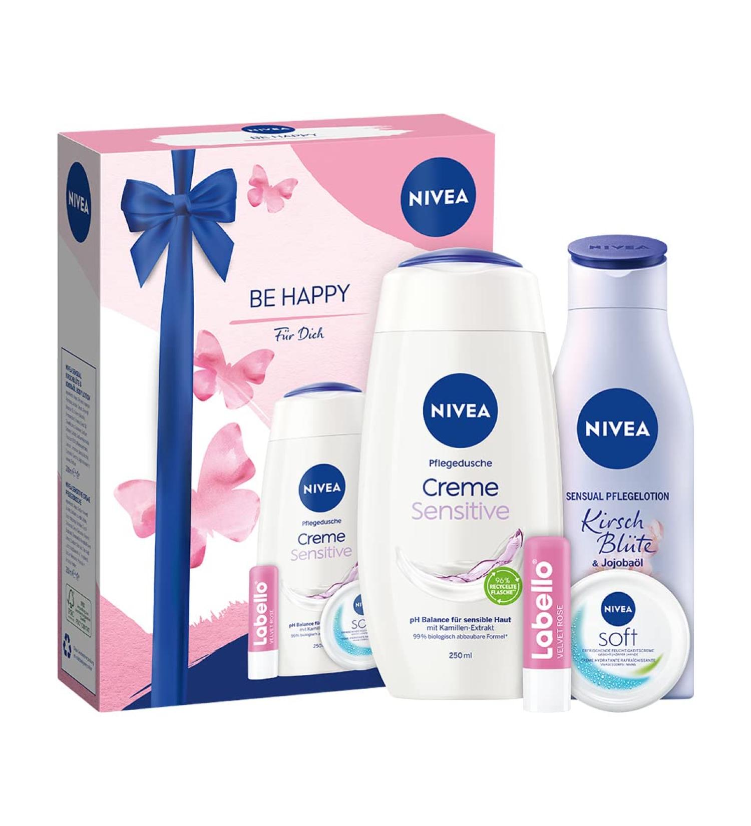 Nivea Be Happy Gift Set - Pampering Beauty Set with Shower Gel Body Lotion & Moisturizing Care Products | International Shipping - Buy Online on GoSupps.com
