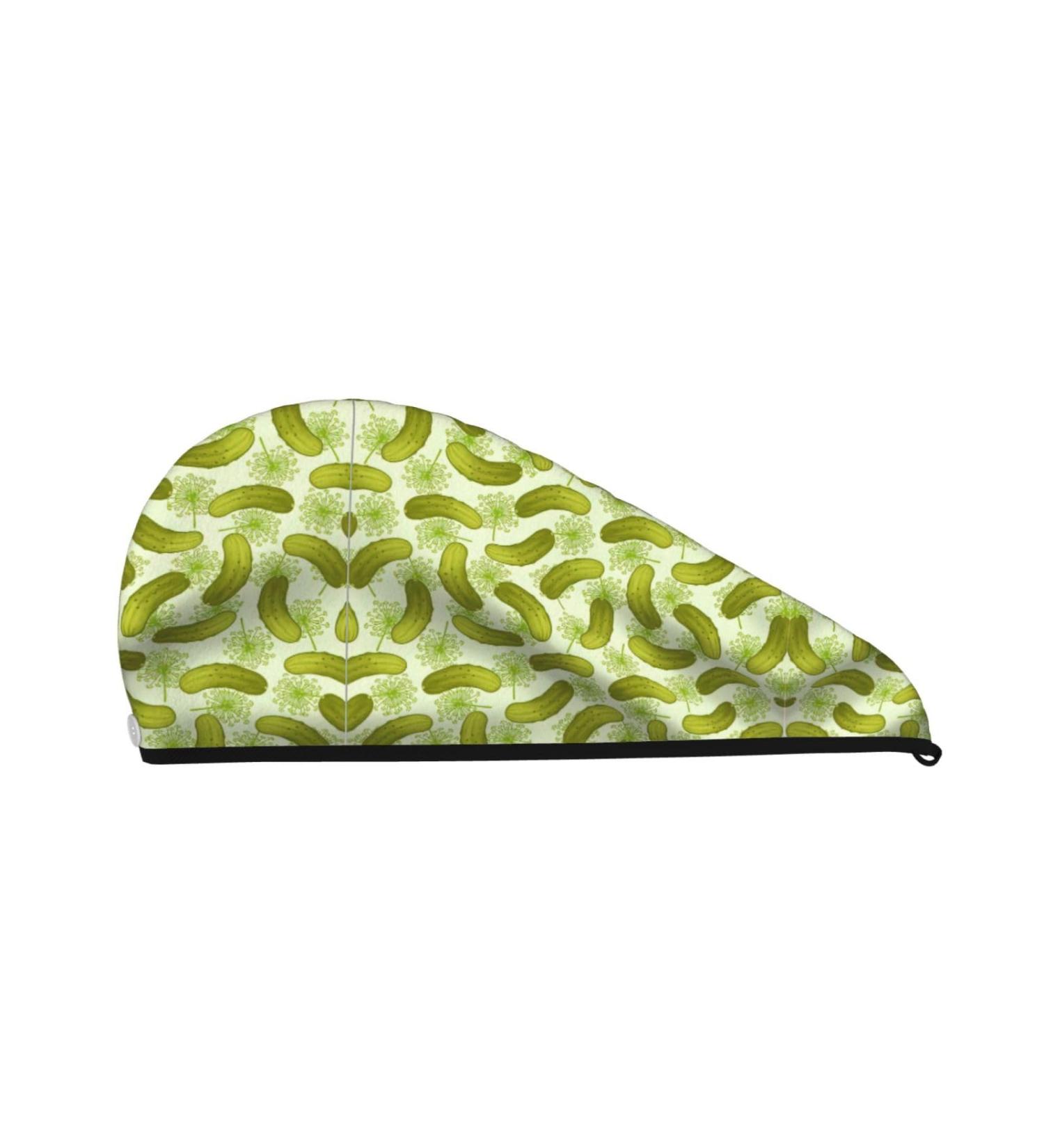 Sushi Dill Pickles Coral Velvet Dry Hair Cap | Quick-Dry Hair Towel Wrap for Women & Men | Ideal for Travel & Home - International Shipping Available - Buy Online on GoSupps.com
