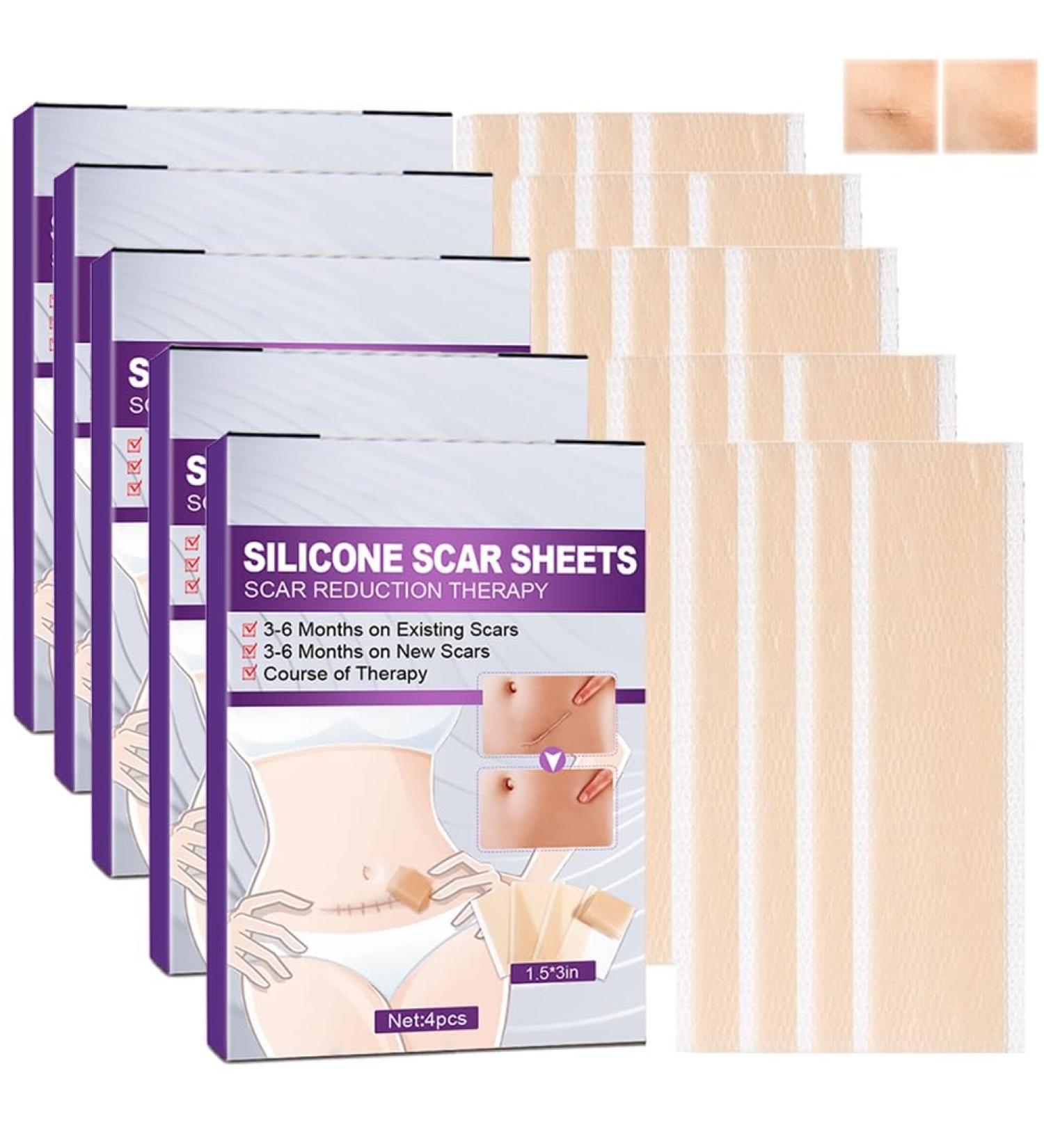 Silicone Scar Removal Sheets 4pcs/Box - Reusable Surgical Scar Sticker for Trauma Burn Scars - Acne Repair Treatment Patches - 4 * 7.5cm - Color 5pcs - Buy Online on GoSupps.com