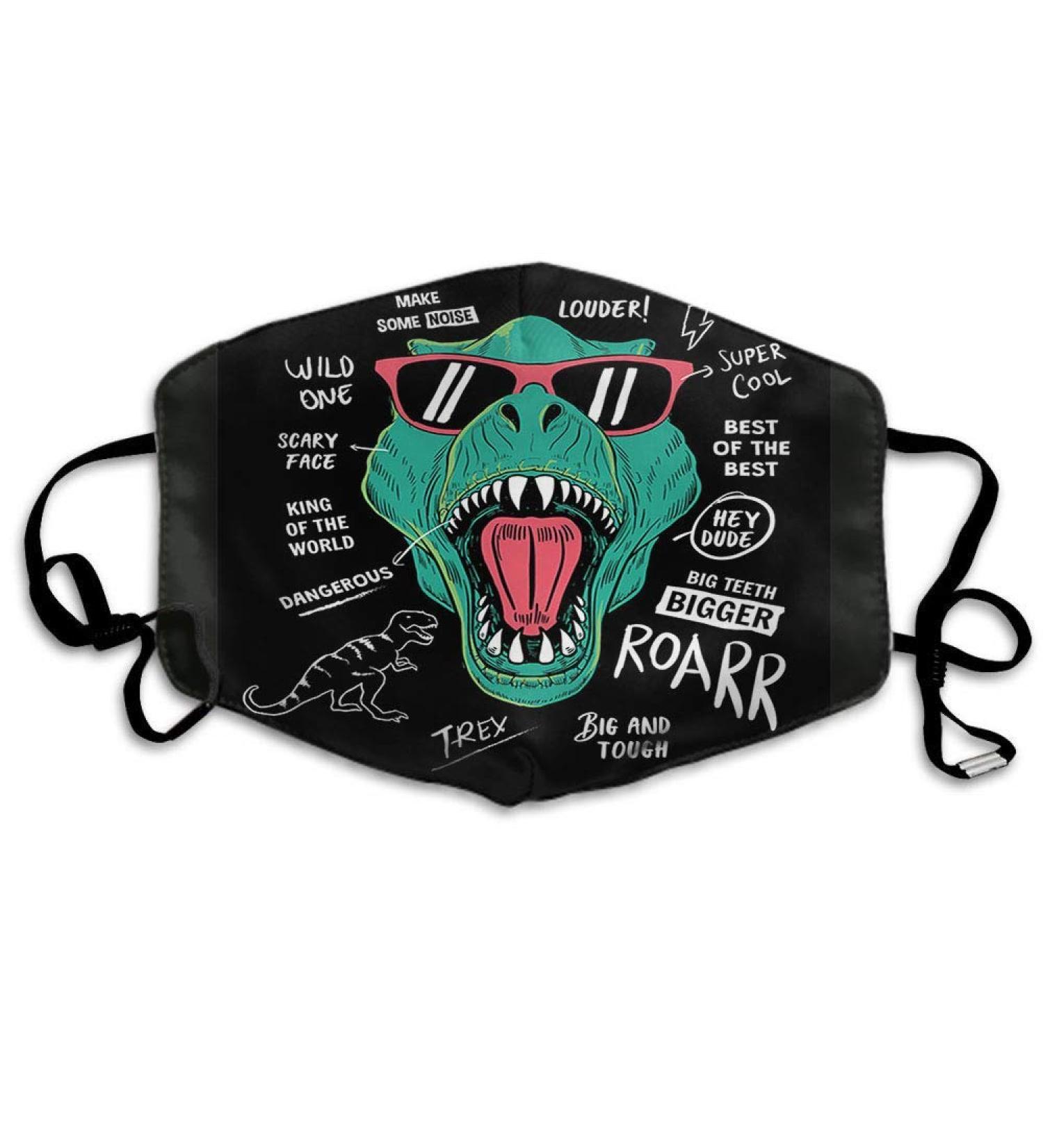 Breathable premium facial protection envelope dinosaurs facial decorations of wild dinosaur head with cool glasses quote word women men anti wind dust dens