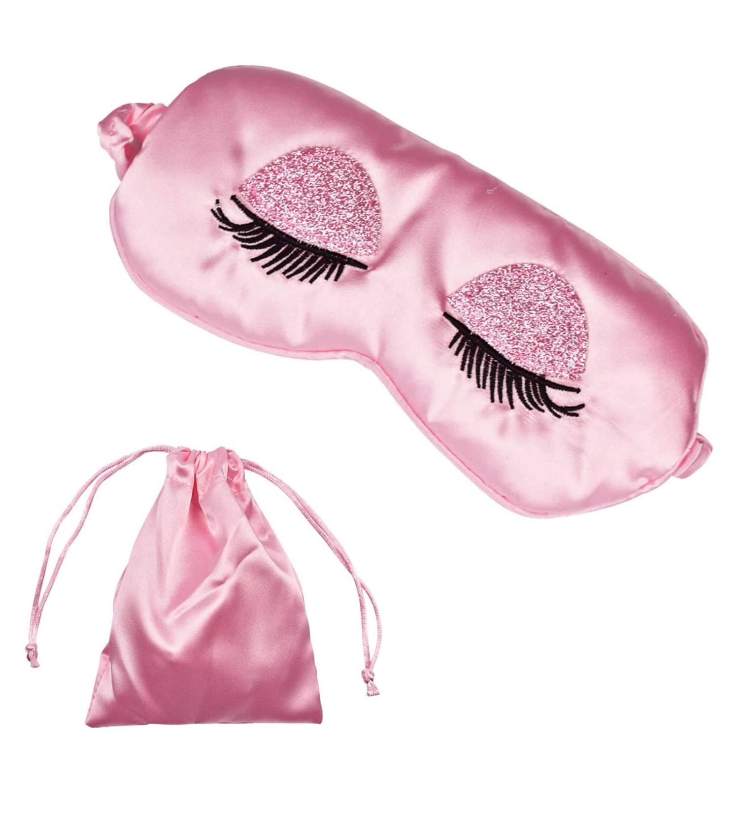 Satin Silk Eye Mask for Women - Soft Breathable Sleep Mask for Travel - Pink - Buy Online on GoSupps.com