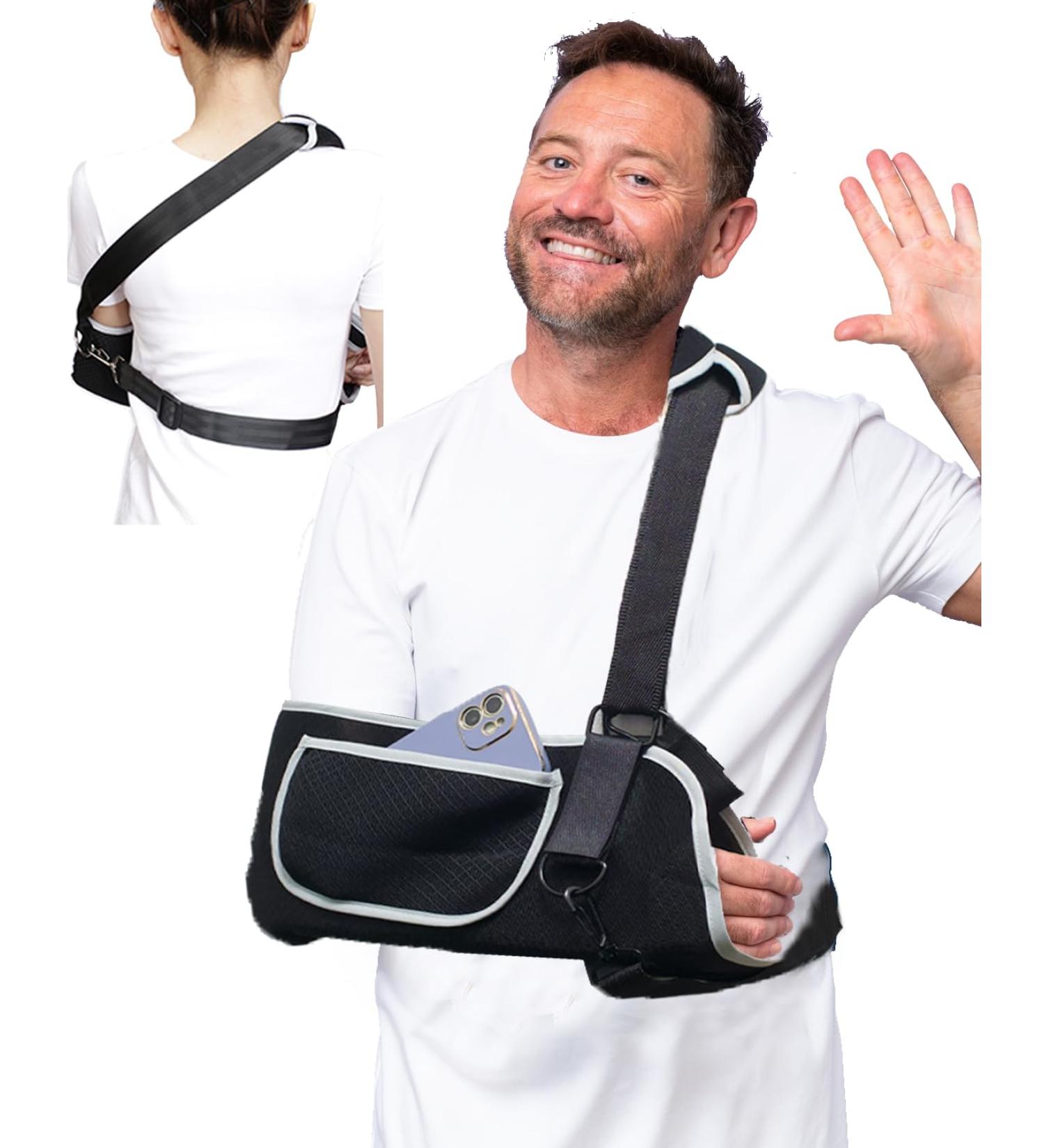 Arm Sling Shoulder Immobilizer - Medical Rotator Cuff Support Brace for Injury Relief | Fits Left & Right Arm | Adjustable Size for Men & Women - Buy Online on GoSupps.com