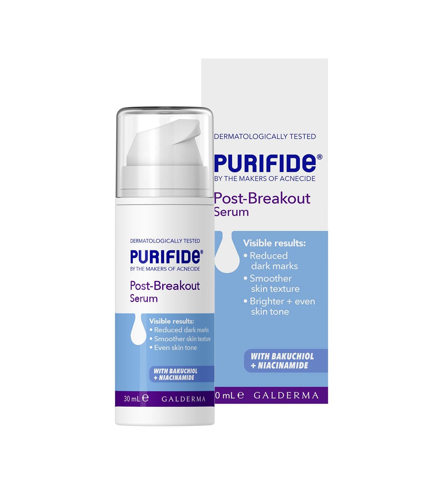 Purifide by Acnecide Post-Breakout Niacinamide Serum with Bakuchiol for Acne Prone Skin & Blemish Control 30ml - Buy Online on GoSupps.com