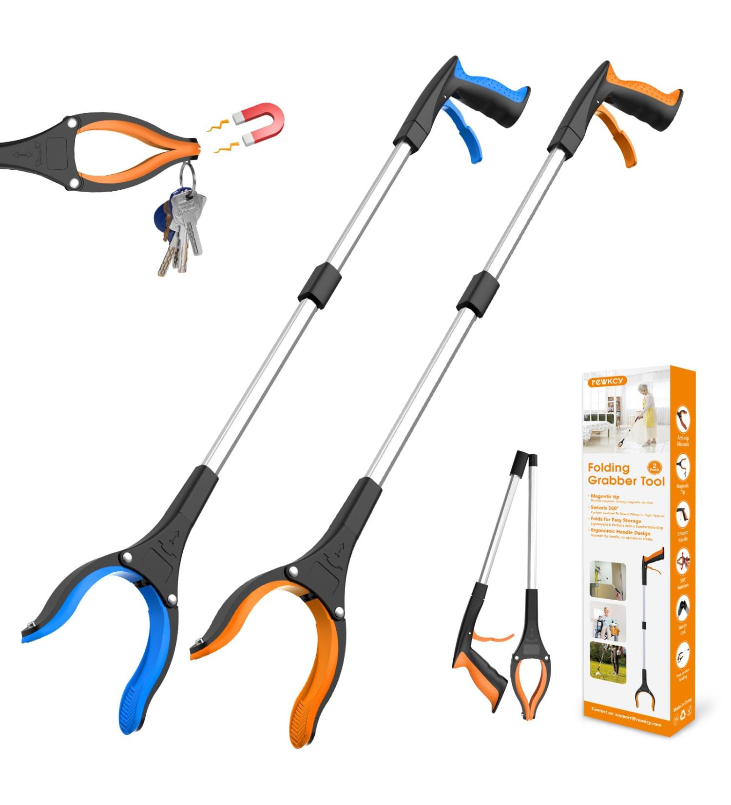 REWKCY 32in/83cm Grabber Reacher Tool 2-Pack Foldable Reacher Grabber with 360 Rotating Jaw & Magnet Lightweight Reacher Grabber for Seniors Grabber Tool Heavy Duty 32 Inch - Buy Online on GoSupps.com