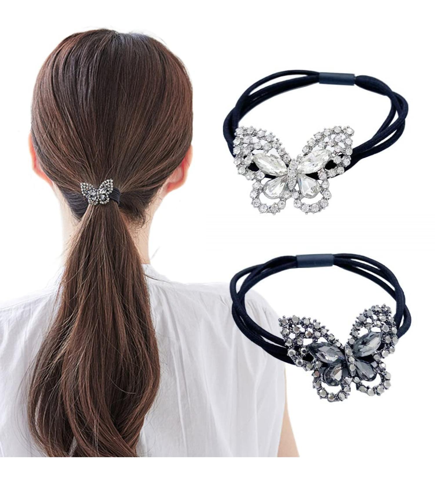 Xiwstar Crystal Rhinestone Butterfly Hair Scrunchies - 2 Pack | Elegant Women Girls Hair Accessories - Buy Online on GoSupps.com