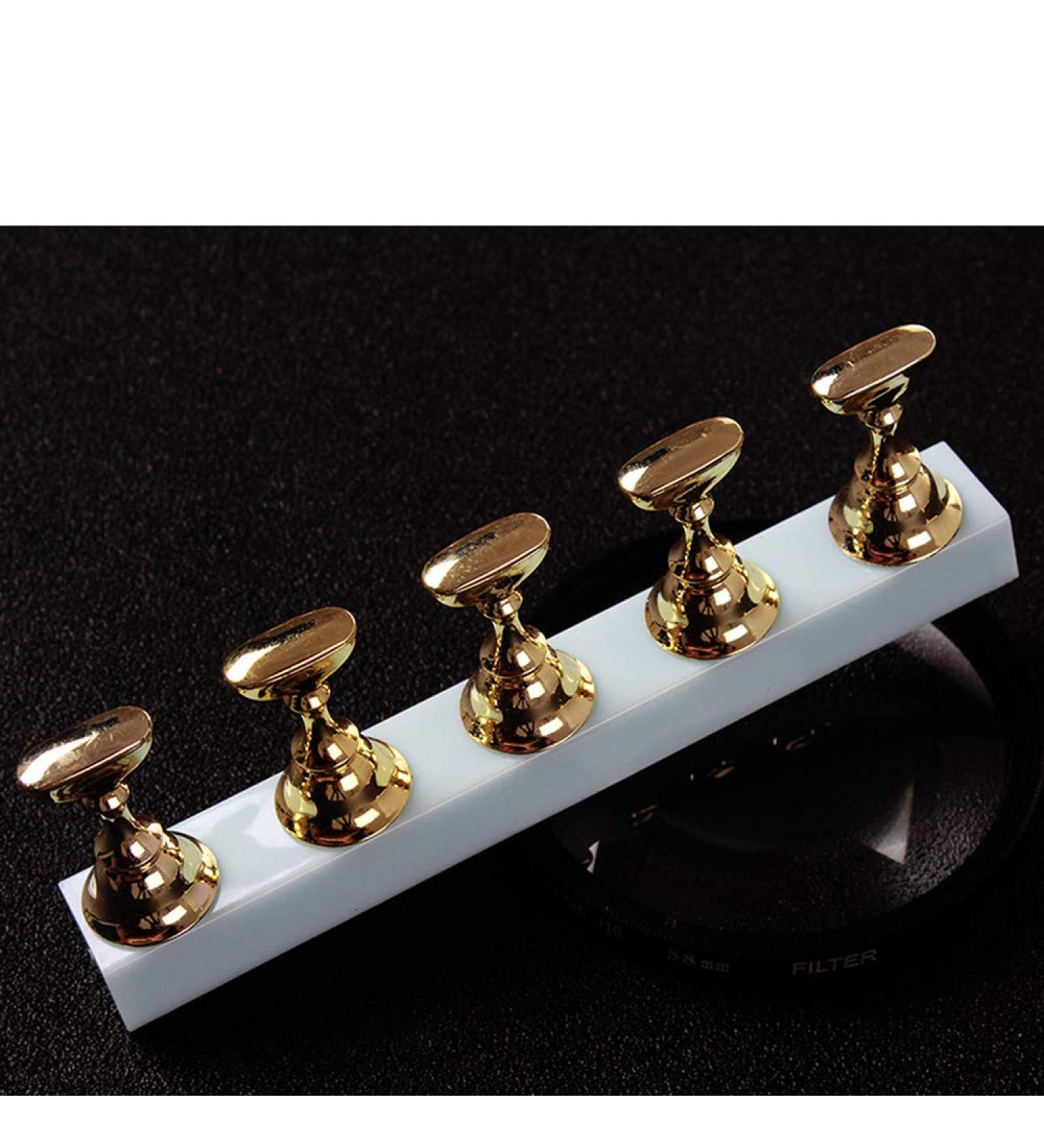 5Pcs/Box Gold Silver Black 3 Colors Acrylic Nail Tip Practice Display Holder Stand Nail Art Salon Pillar Manicure Tools Nail Decoration (Green)
