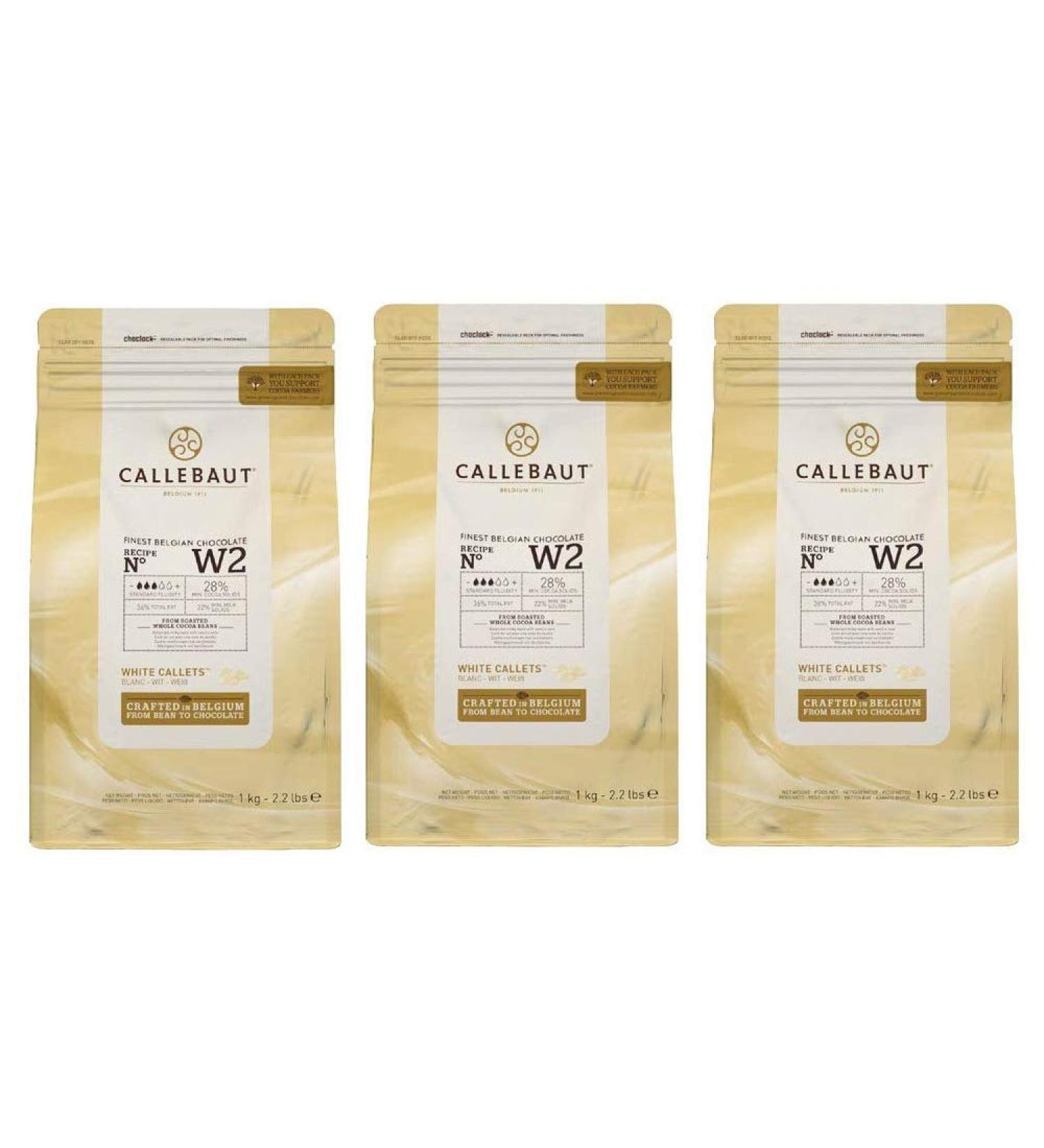 Callebaut W2 p pites de Chocolat Blanc (callets) Lot de 3 x 1kg