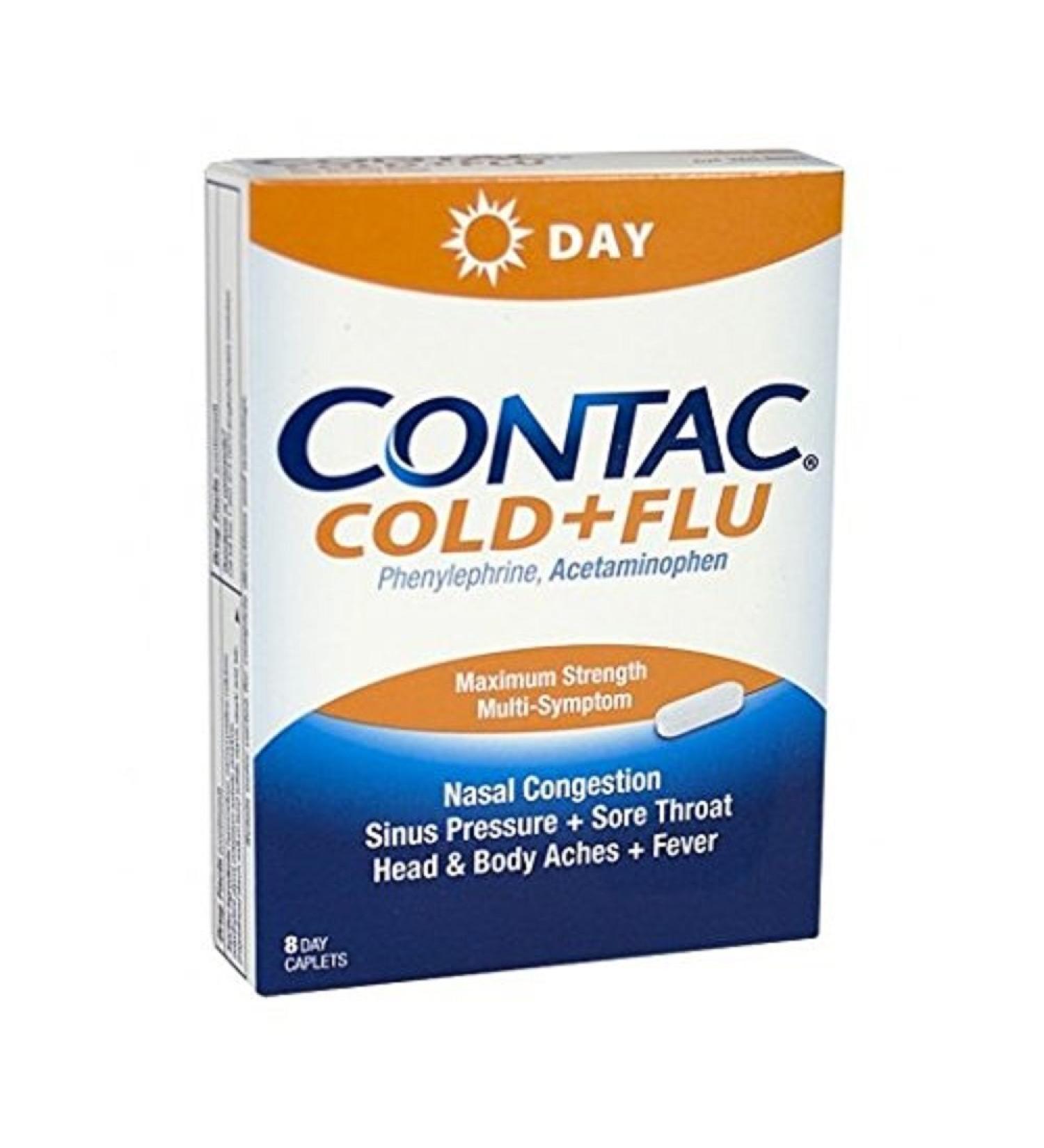 Contac Day Non-Drowsy Cold + Flu 8 Count - Fast Relief Formula - Buy Online on GoSupps.com