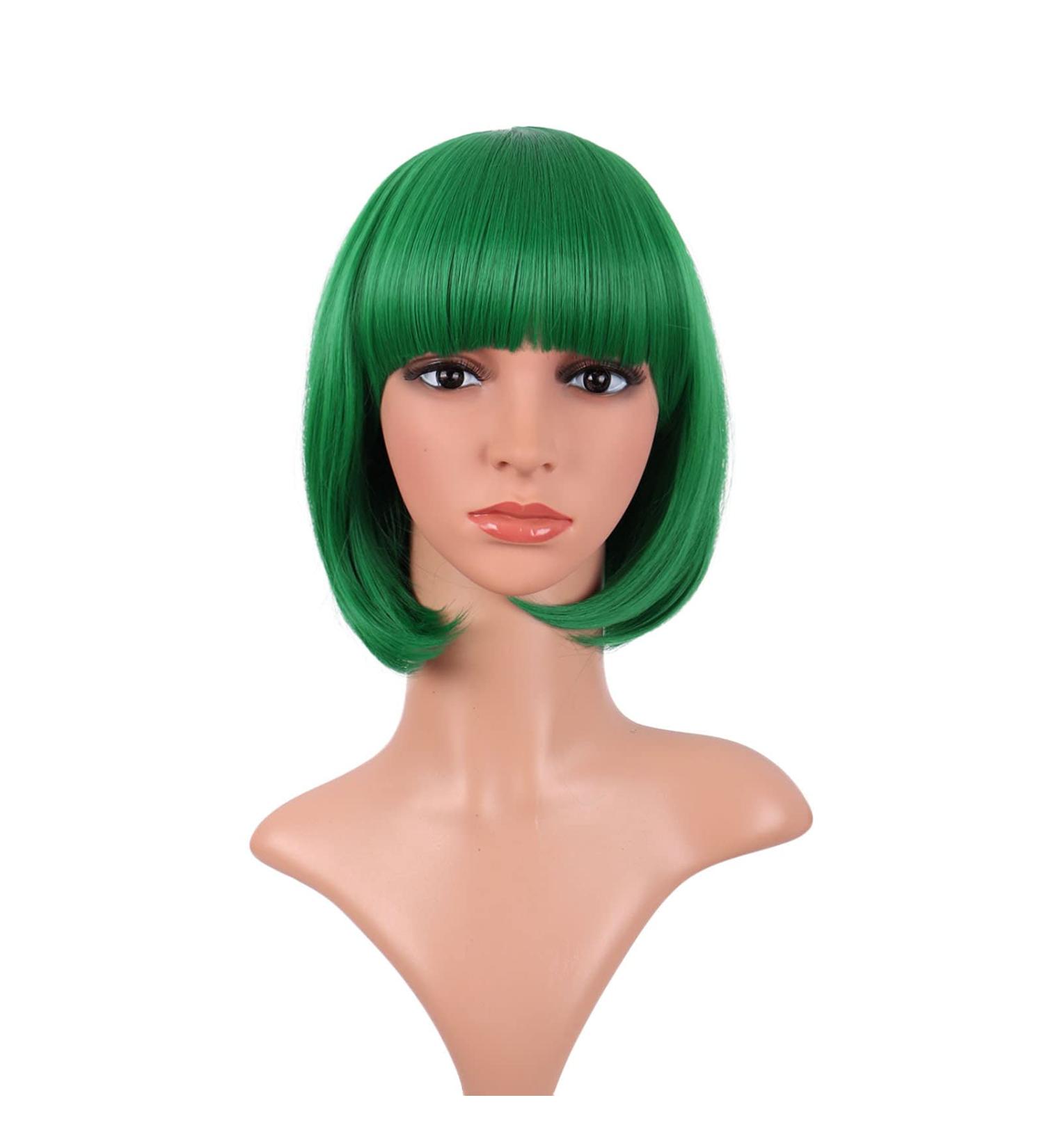MapofBeauty 12 Fashion Lady Short Straight Bob Wig with Flat Bangs in Green - Buy Online on GoSupps.com