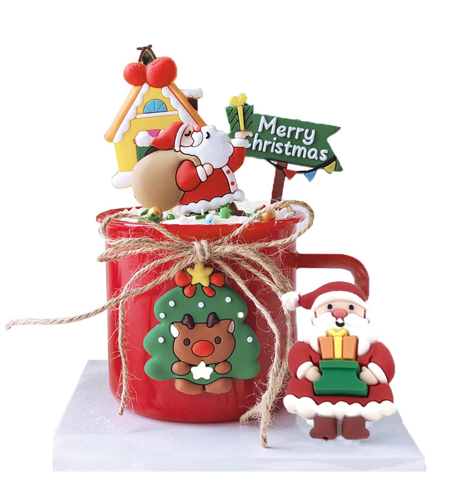 Merry Christmas Cake Topper 5pcs Christmas Cupcake Topper for Christmas Theme Party Cake Cupcake Santa Clause Xmas Tree - Buy Online on GoSupps.com
