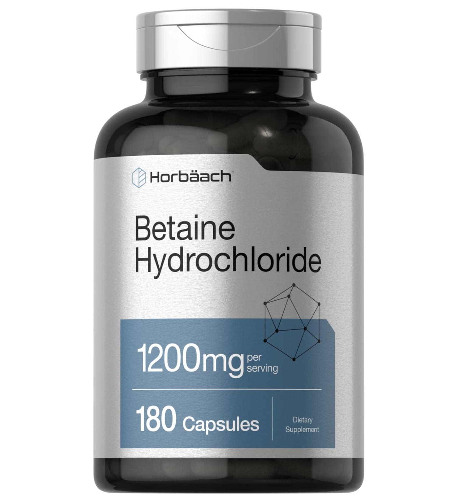 Horb ach Betaine HCl 1200mg | 180 Capsules | Betaine Hydrochloride Supplement | Non-GMO Gluten Free - Buy Online on GoSupps.com