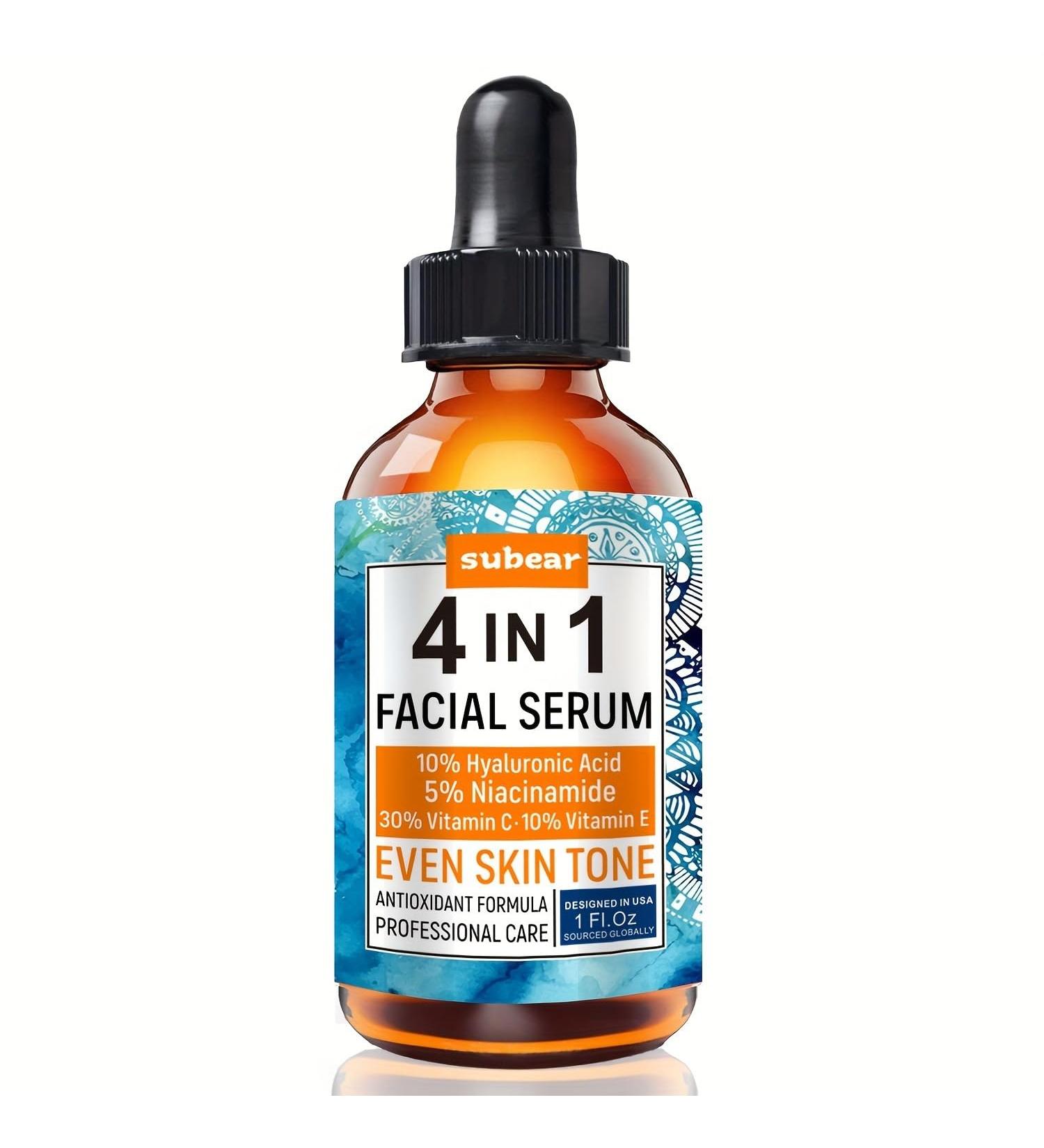 S rum Facial 4 en 1 : Vitamine C Niacinamide Acide Hyaluronique et Vitamine E - Buy Online on GoSupps.com