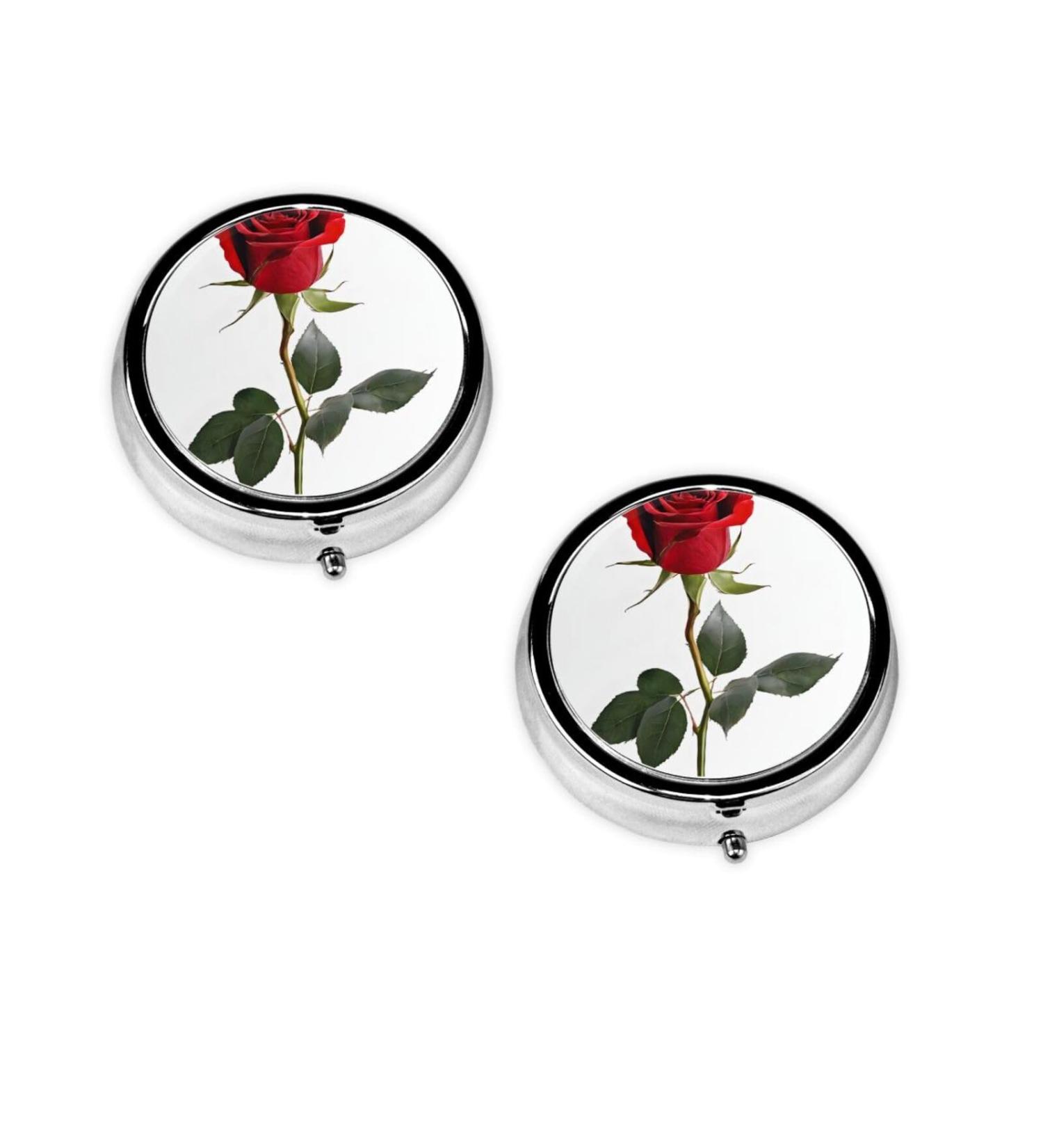 Red Rose Round Pill Box - 3 Compartment Mini Decorative Pocket Organizer for Travel & Vitamins - Buy Online on GoSupps.com