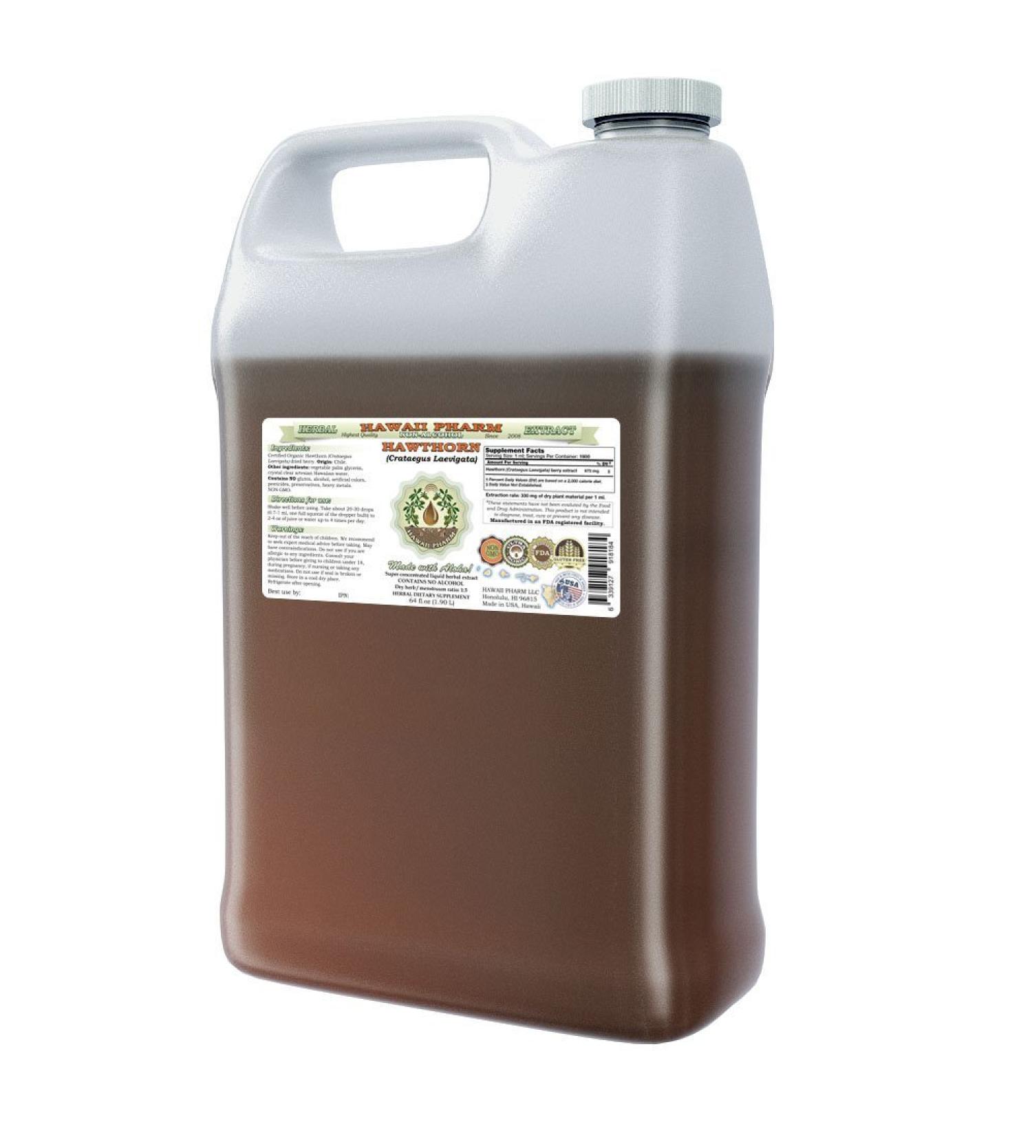 Hawaii Pharm Hawthorn Alcohol-Free Liquid Extract Hawthorn (Crataegus Laevigata) Dried Leaf and Flower Glycerite Natural Herbal Supplement 64 oz - Buy Online on GoSupps.com
