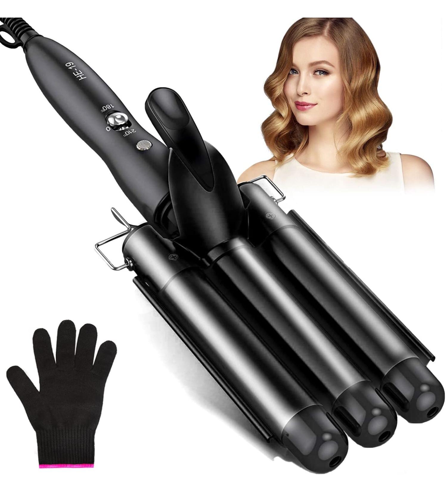 3 Barrel Curling Iron 25mm Hair Curler Hair Waver Wand Adjustable Temperature with 2 Temperature Control for Long or Short Hair Styling Curling Iron Large Wave Ceramic Wide Hair Crimpers Black - Buy Online on GoSupps.com