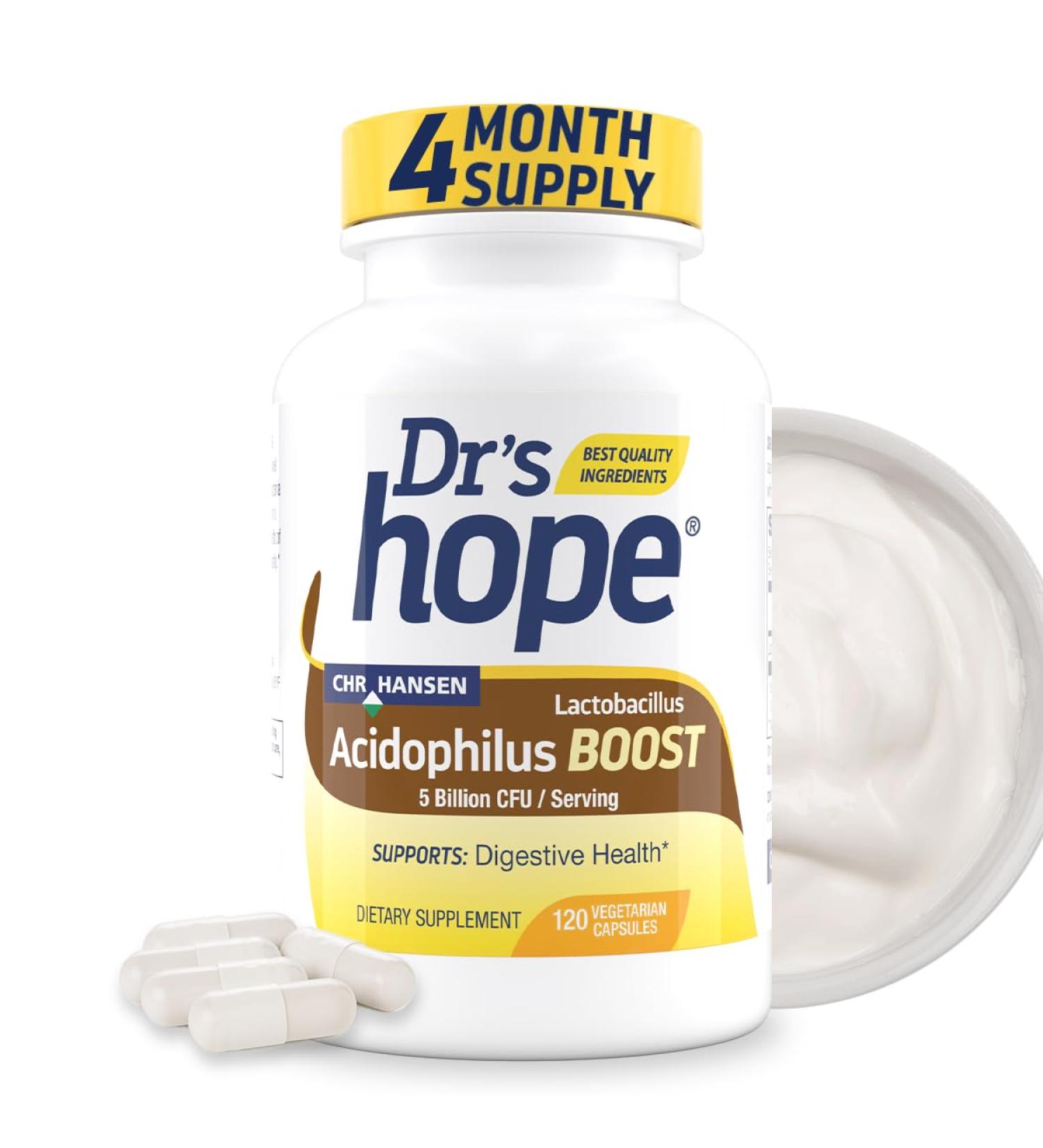 Dr s Hope Lactobacillus Acidophilus Boost 5B CFU - Probiotics for Digestive Health - Supports Digestive Health Immune Function and Overall Gut Health - 120 Veggie Capsules Made in The USA - Buy Online on GoSupps.com