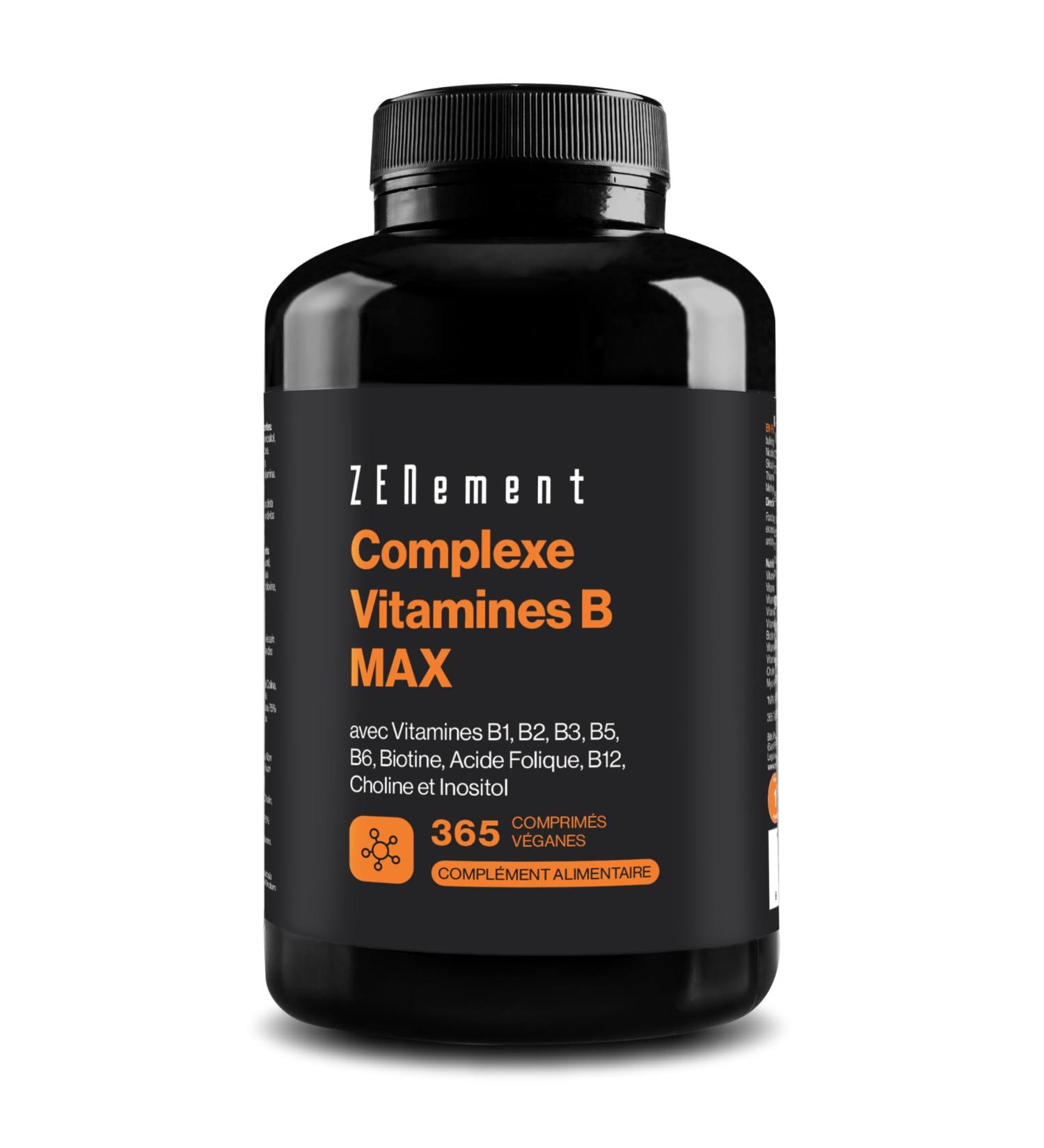 Vitamin B MAX Complex 365 Tablets | 8 B Vitamins + Choline & Inositol | Helps Reduce Fatigue and Contributes to Good Mental and Immune System Function | Vegan | Zenement - Buy Online on GoSupps.com