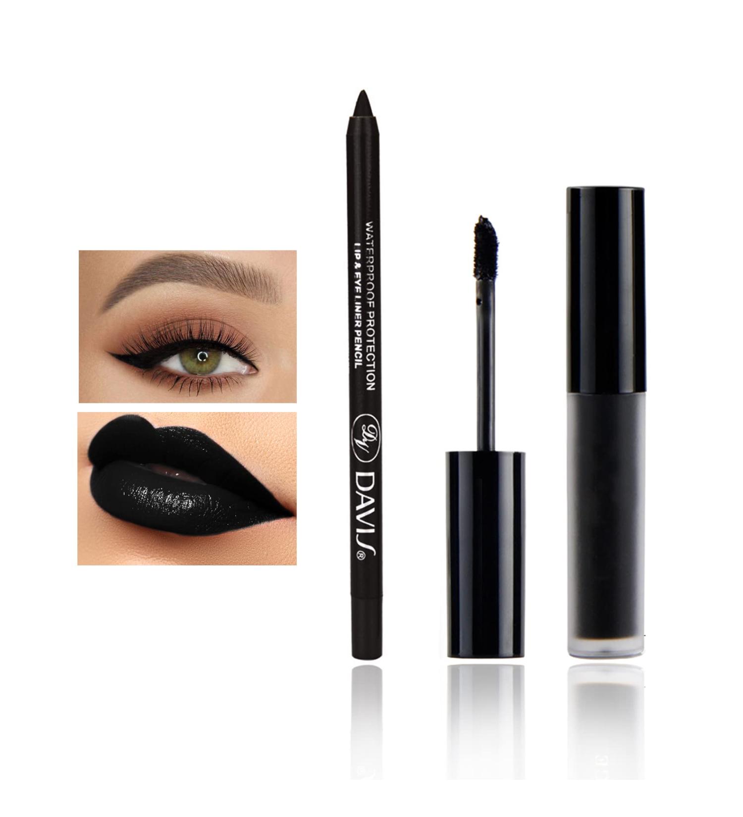 CAHIUYOA Black Matte Lipstick and Lip Liner Set - Long Lasting & Waterproof for Halloween & Cosplay - Buy Online on GoSupps.com