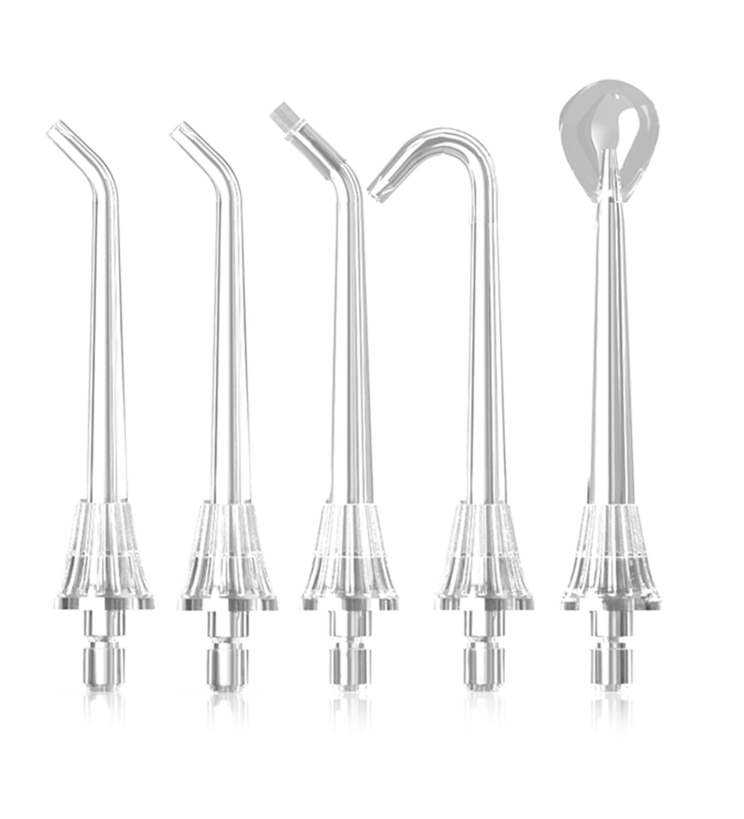 WELLFINE Water Dental Flossers Replacement Jet Tips Compatible with Oral Irrigators Standard Jet Tip x 2 Curved Nozzle x 2 Orthodontic Jet Tip x 1 Tongue Scraper x 1