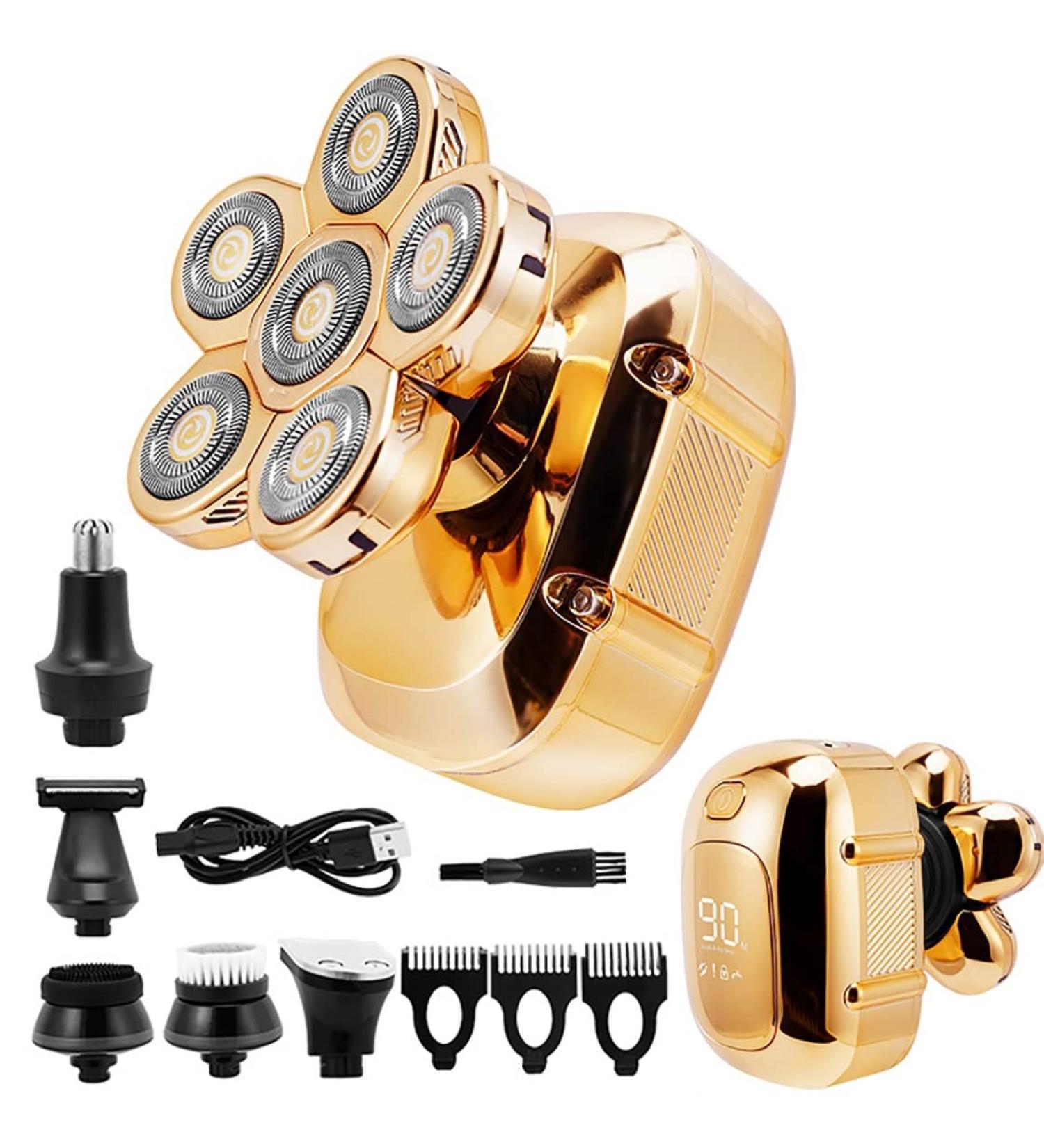 Head Shavers for Bald Men - 6 in 1 Waterproof Electric Razor & Clipper - Rechargeable Trimmer with LCD Display (Golden - Buy Online on GoSupps.com