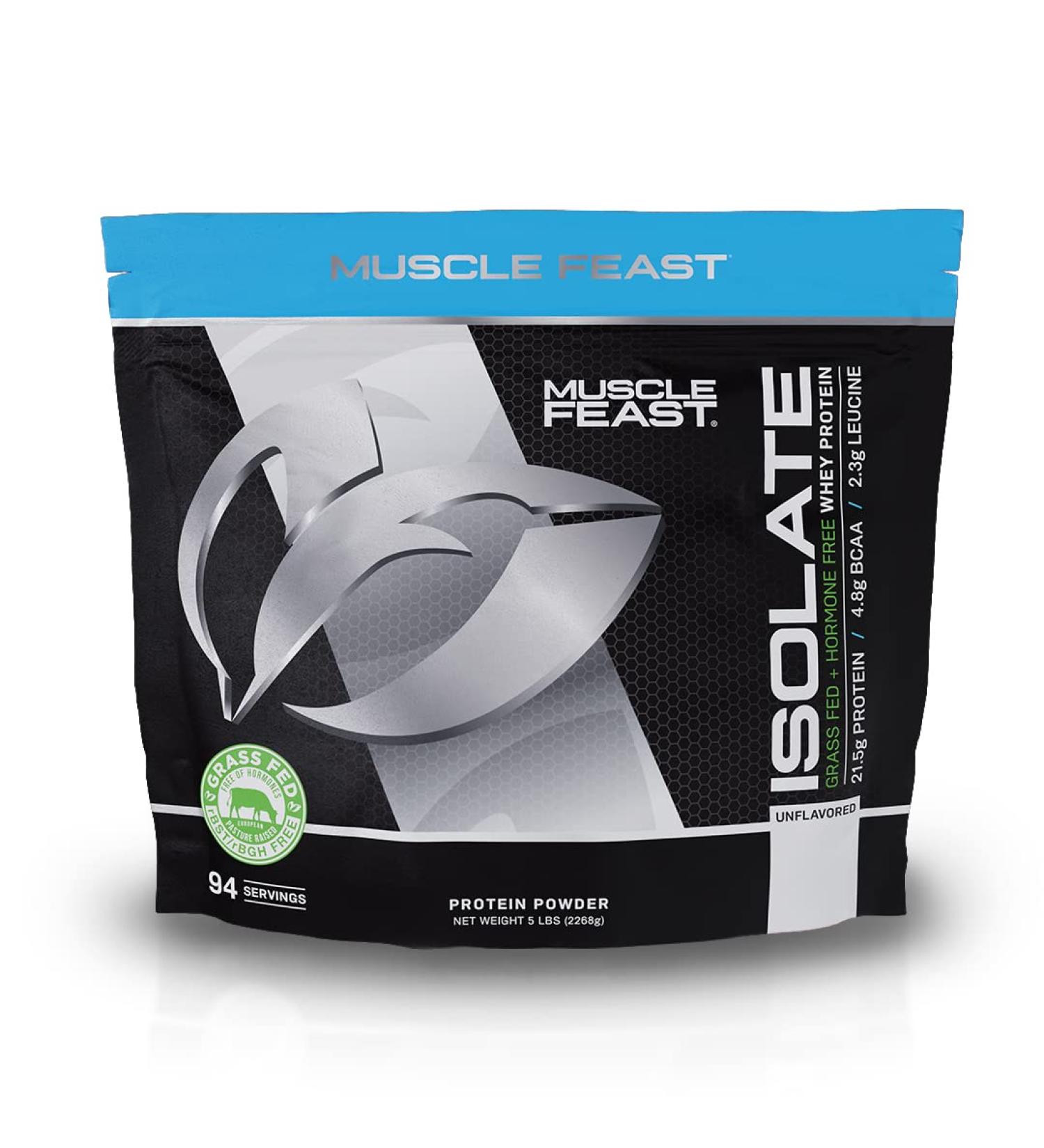 Muscle Feast Grass-Fed Whey Protein Isolate 5lb - Hormone-Free, Unflavored, All Natural, Pasture Raised (94 Servings) - Buy Online on GoSupps.com