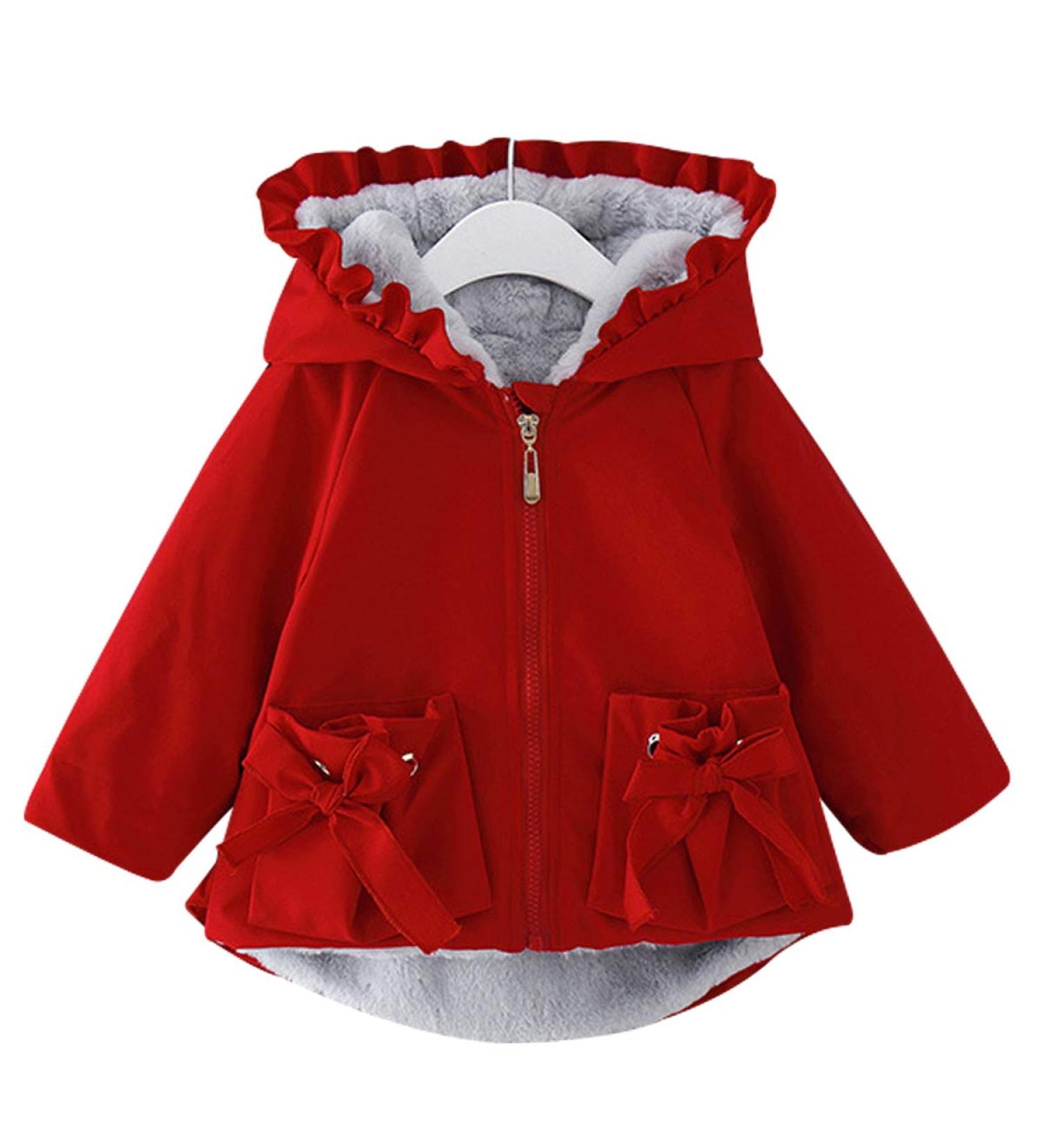 Famuka Infant Winter Baby Girls Red Coat Jacket | Thick Fleece Lined Outwear 12 Months - Buy Online on GoSupps.com