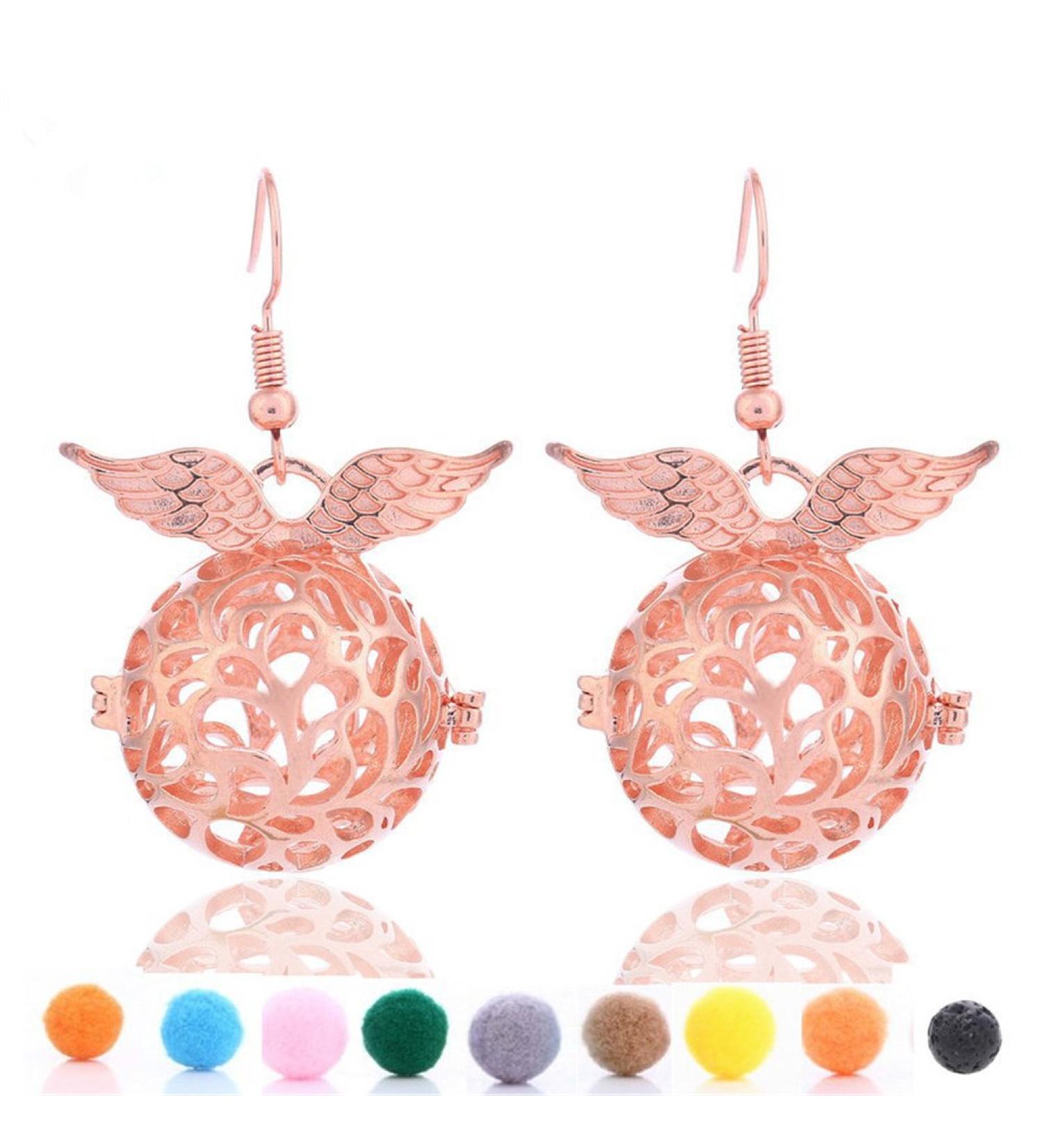 Buy GIONO Filigree Angel Wing Aromatherapy Essential Oil Diffuser Locket Lava Stone Earrings - Perfect for Wellness & Style | International Shipping - Buy Online on GoSupps.com