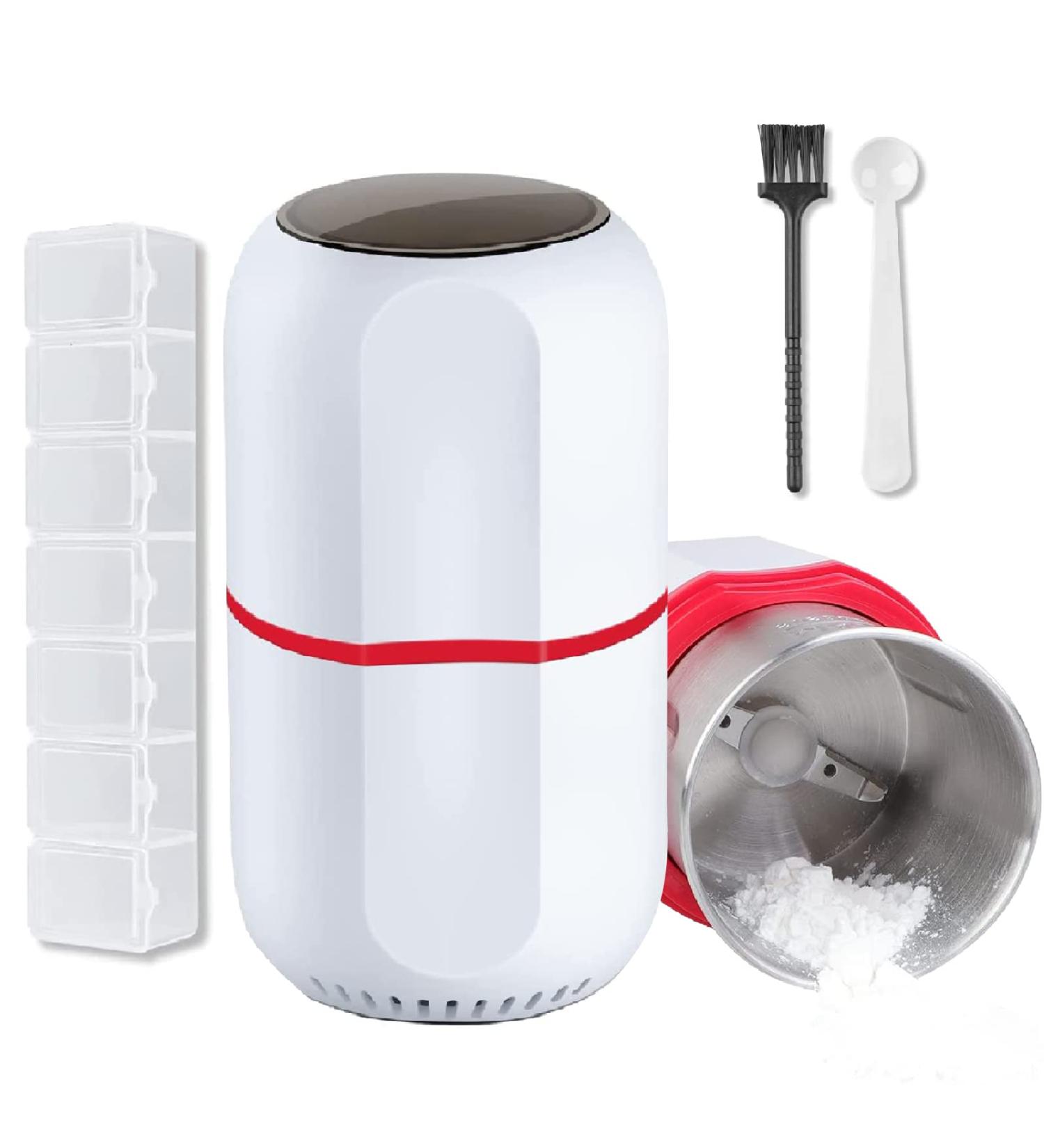 Electric Pill Crusher Grinder for Small or Large Pills - Stainless Steel Blades, White - Buy Online on GoSupps.com