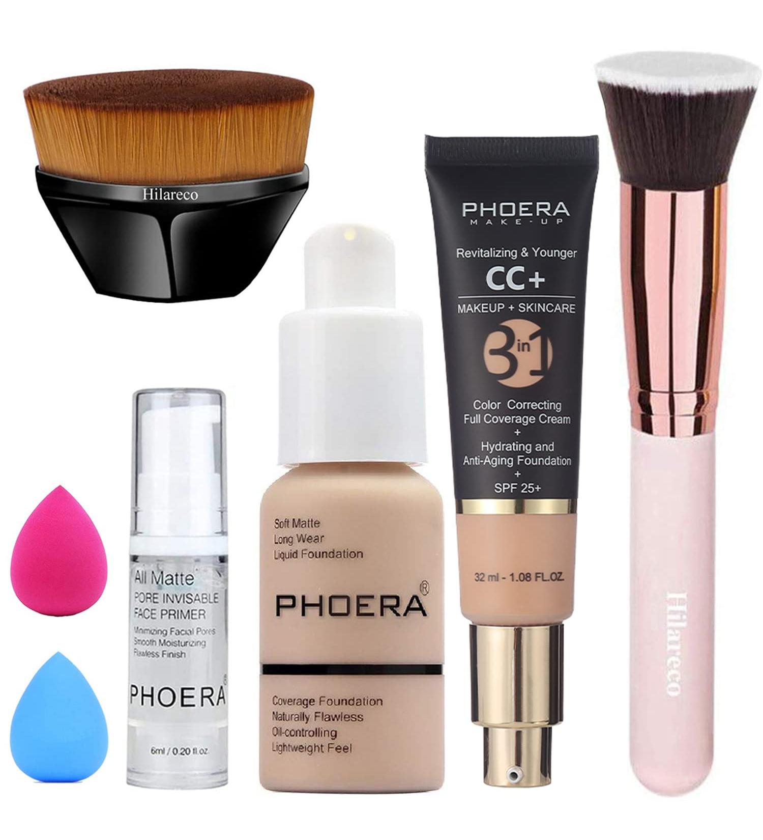 PHOERA Foundation Set with CC Cream, Primer, and Kabuki Brushes for Flawless Makeup Application - Buy Online on GoSupps.com