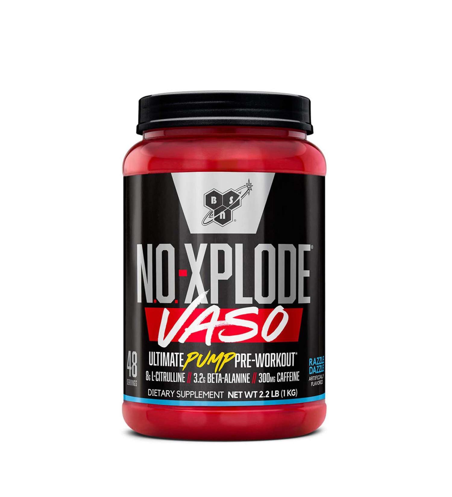 BSN N.O.-XPLODE Vaso Pre Workout Powder - Razzle Dazzle Flavor, 48 Servings | 8g L-Citrulline, 3.2g Beta-Alanine, Energy Booster - Buy Online on GoSupps.com