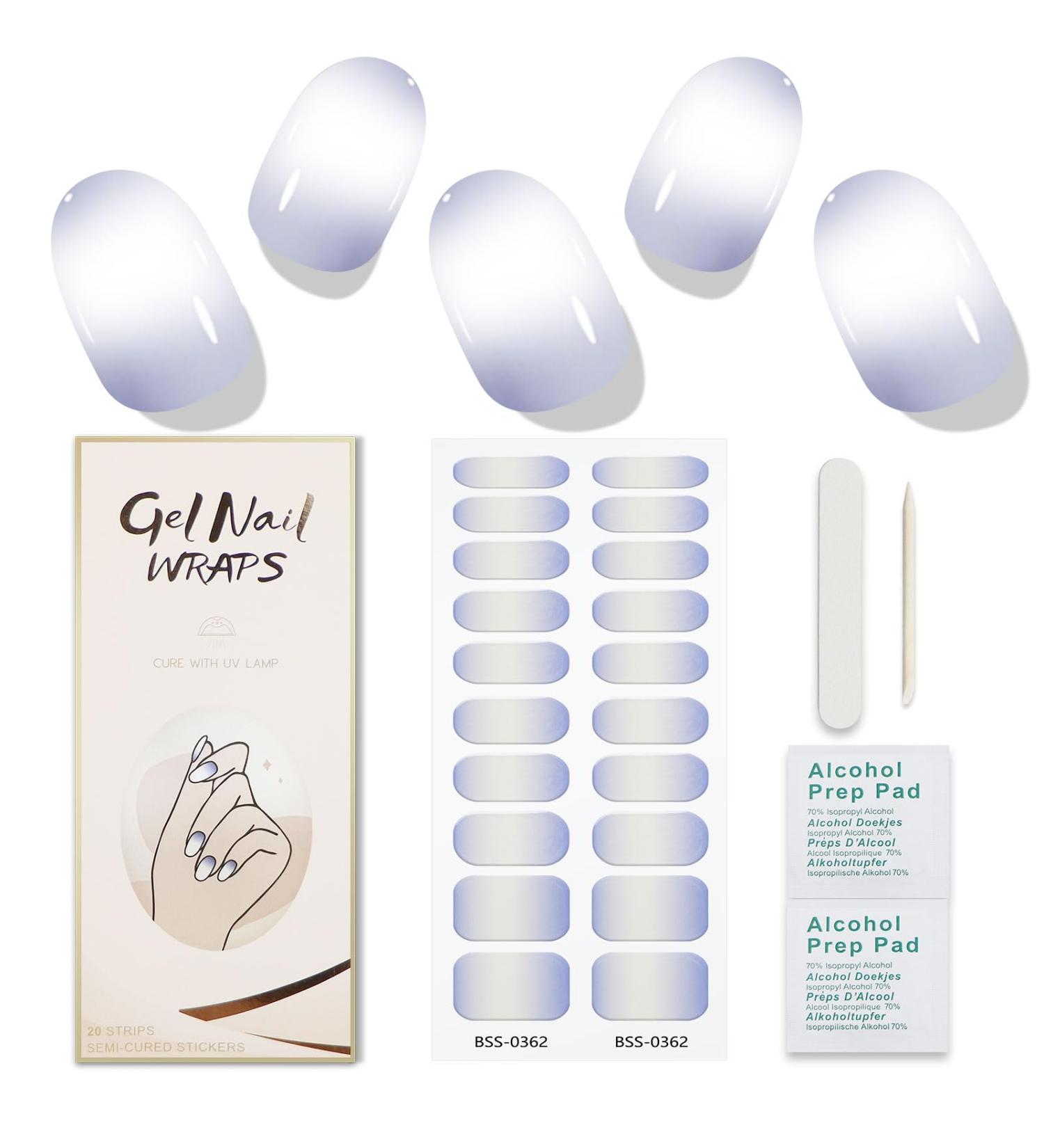 JMEOWIO Semi Cured Gel Nail Strips White Blue Gel Nail Stickers Nail Supplies Nail Art Design Decoration Accessories - Buy Online on GoSupps.com