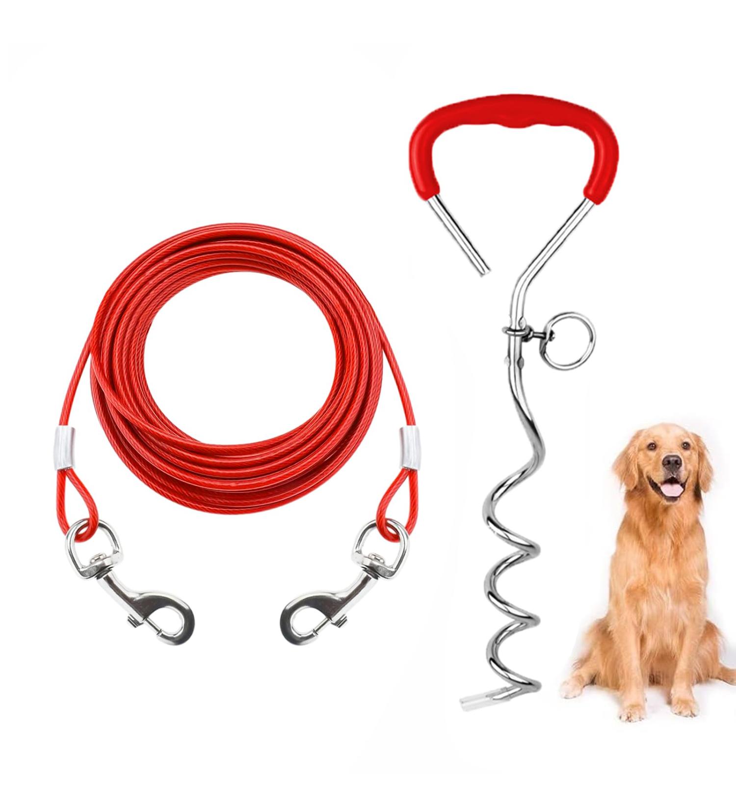 Hawsam 32ft Dog Tie Out Cable for Dogs 16" Chrome Plated Anti Rust Stake Dog Chain for Outside Great for Camping or The Garden Suitable for Harness Leash & Chain Attachments Red Stake With 32ft Cable - Buy Online on GoSupps.com