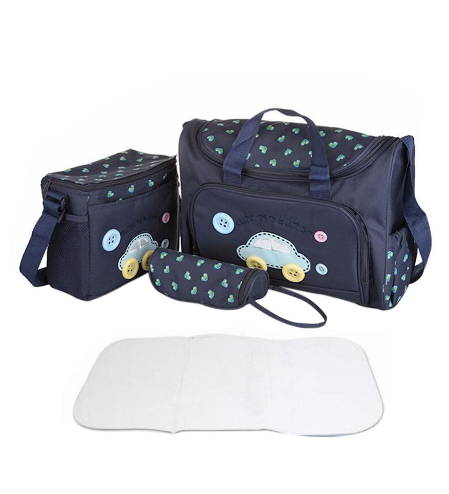 Shop FakeFace Oxford Tissue Cartoon Baby Bag Set - 4 in 1 Diaper Handbag Shoulder Bag & Bottle Holder - Dark Blue - International Shipping - Buy Online on GoSupps.com