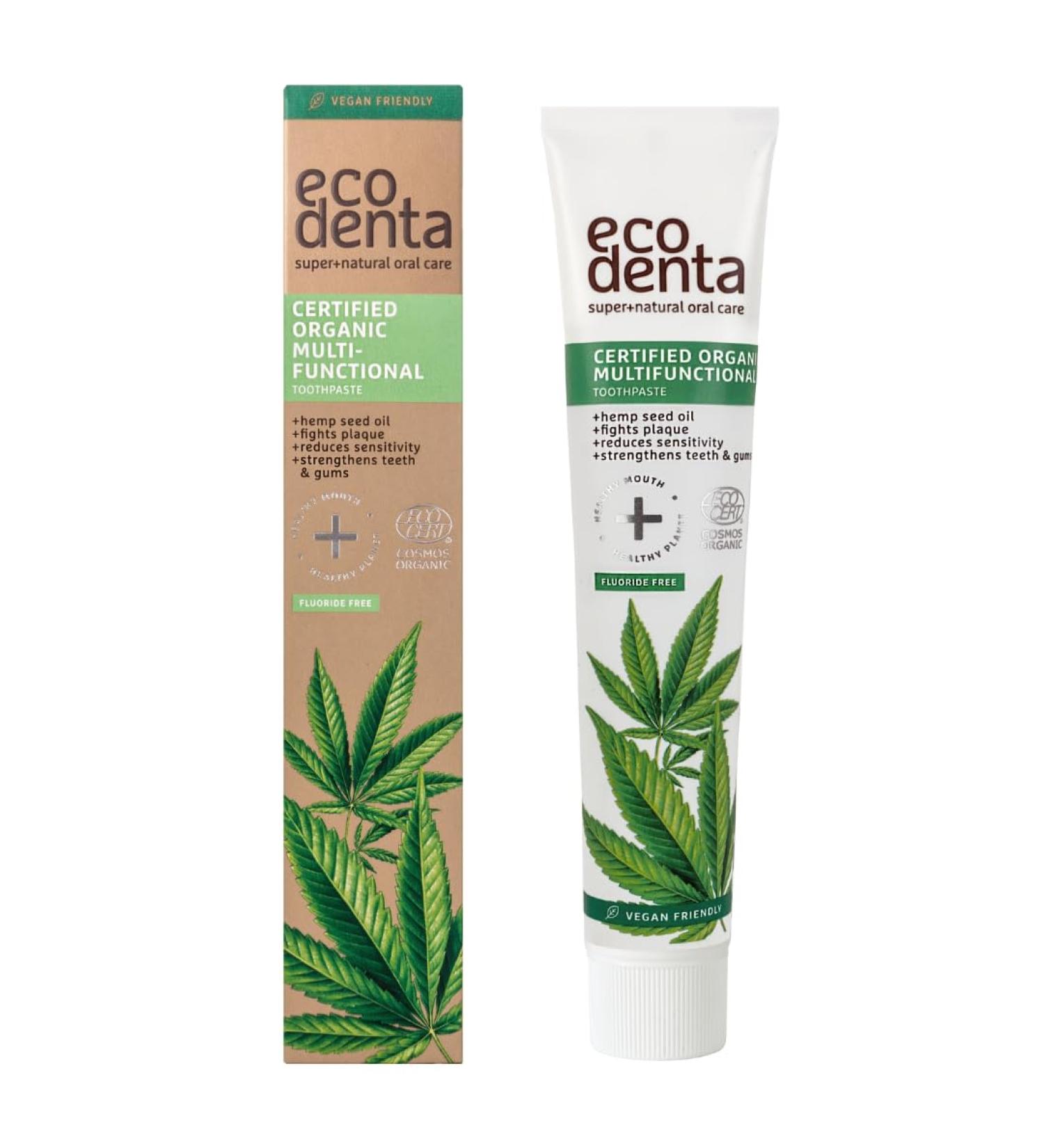 Ecodenta Multifunctional Fluoride Free Toothpaste 75 ml Certified Organic Toothpaste with Potassium Citrate Matcha Aloe Vera Juice Peppermint Essential Oil - Buy Online on GoSupps.com