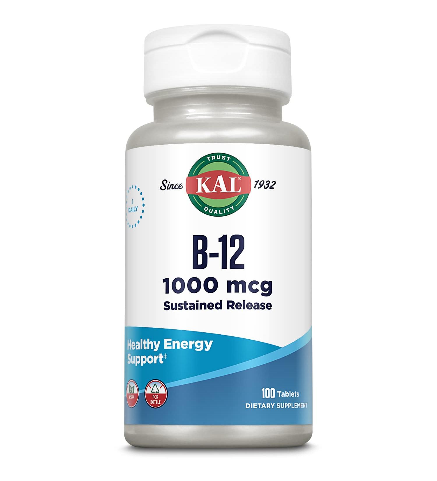 KAL Vitamin B12 1000mcg Sustained Release Supplement - Vegan, Heart & Nerve Support - Buy Online on GoSupps.com
