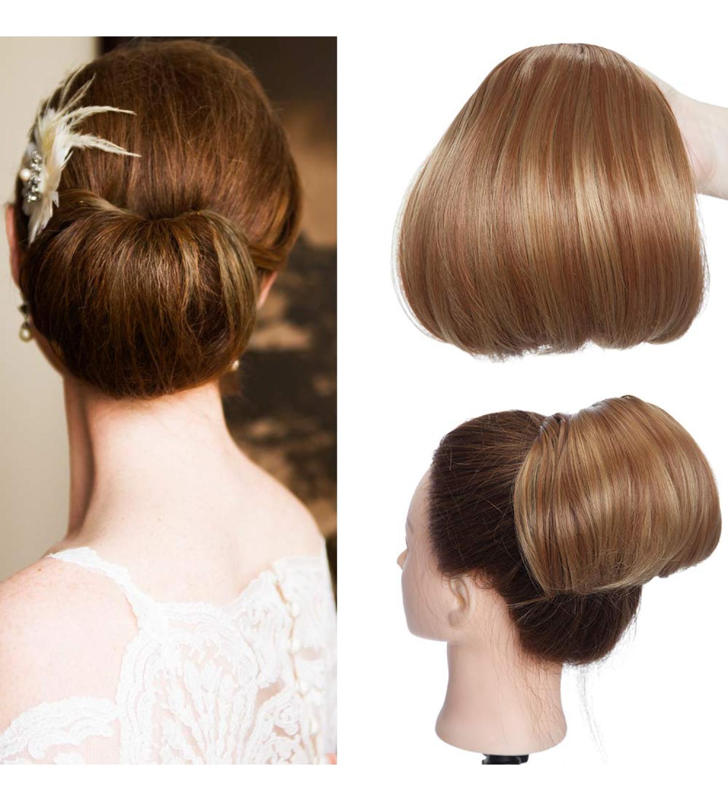 Hepburn Messy Hair Bun Extension, Light Auburn & Dark Brown Ombre Wavy Fashion Updo Scrunchy - Buy Online on GoSupps.com